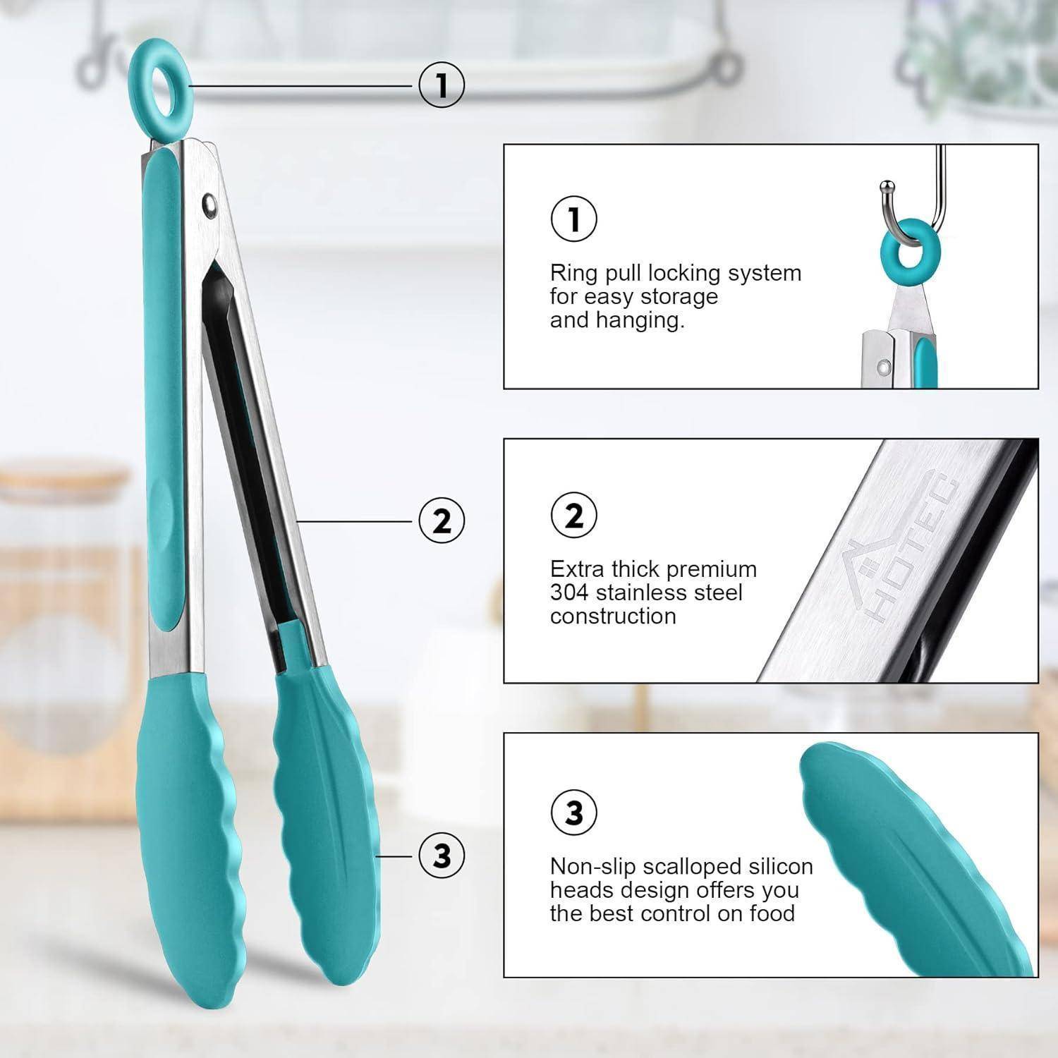 Küchenzange Edelstahl Verriegelung Silikonspitze 2er Set Blau