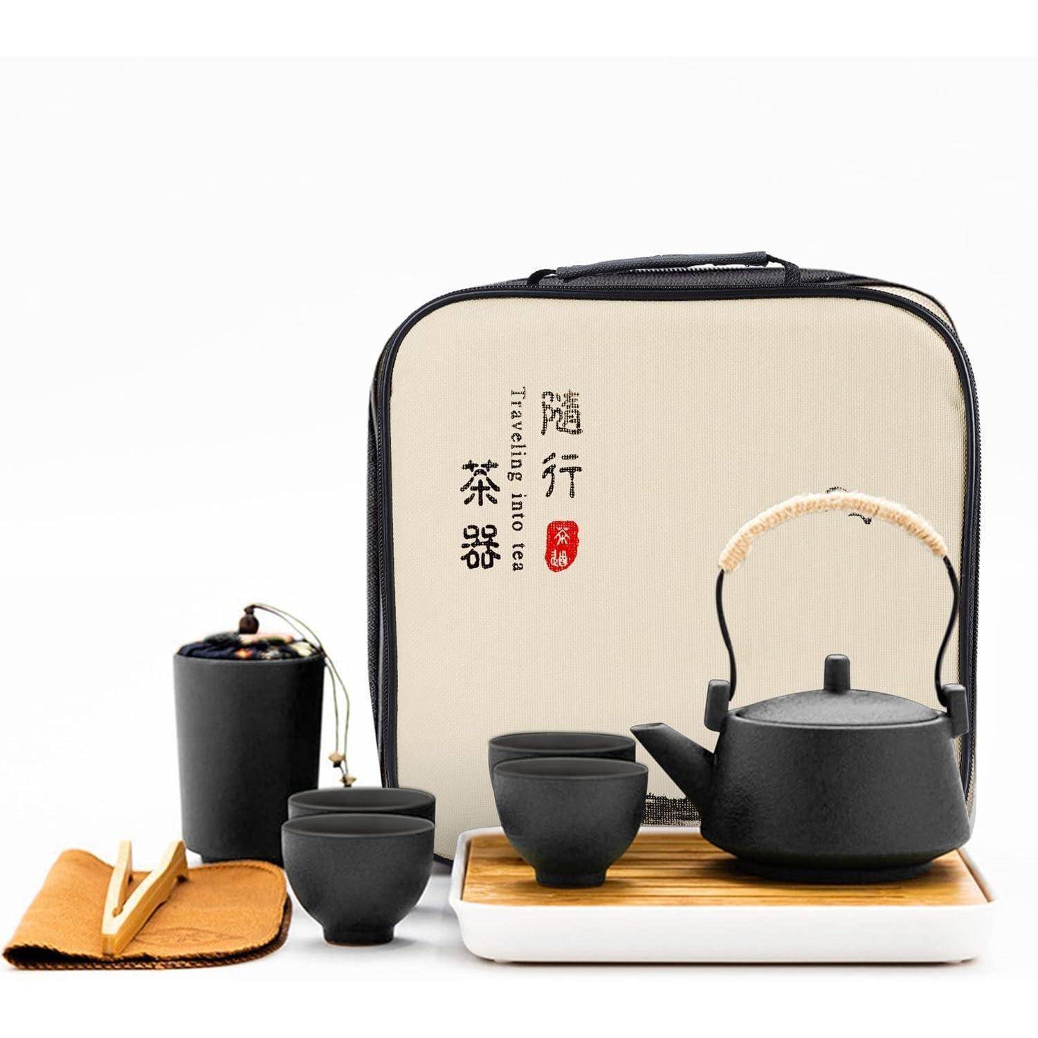 Tee Set Tragbar Porzellan Teekanne Reise Geschenk Männer Schwarz