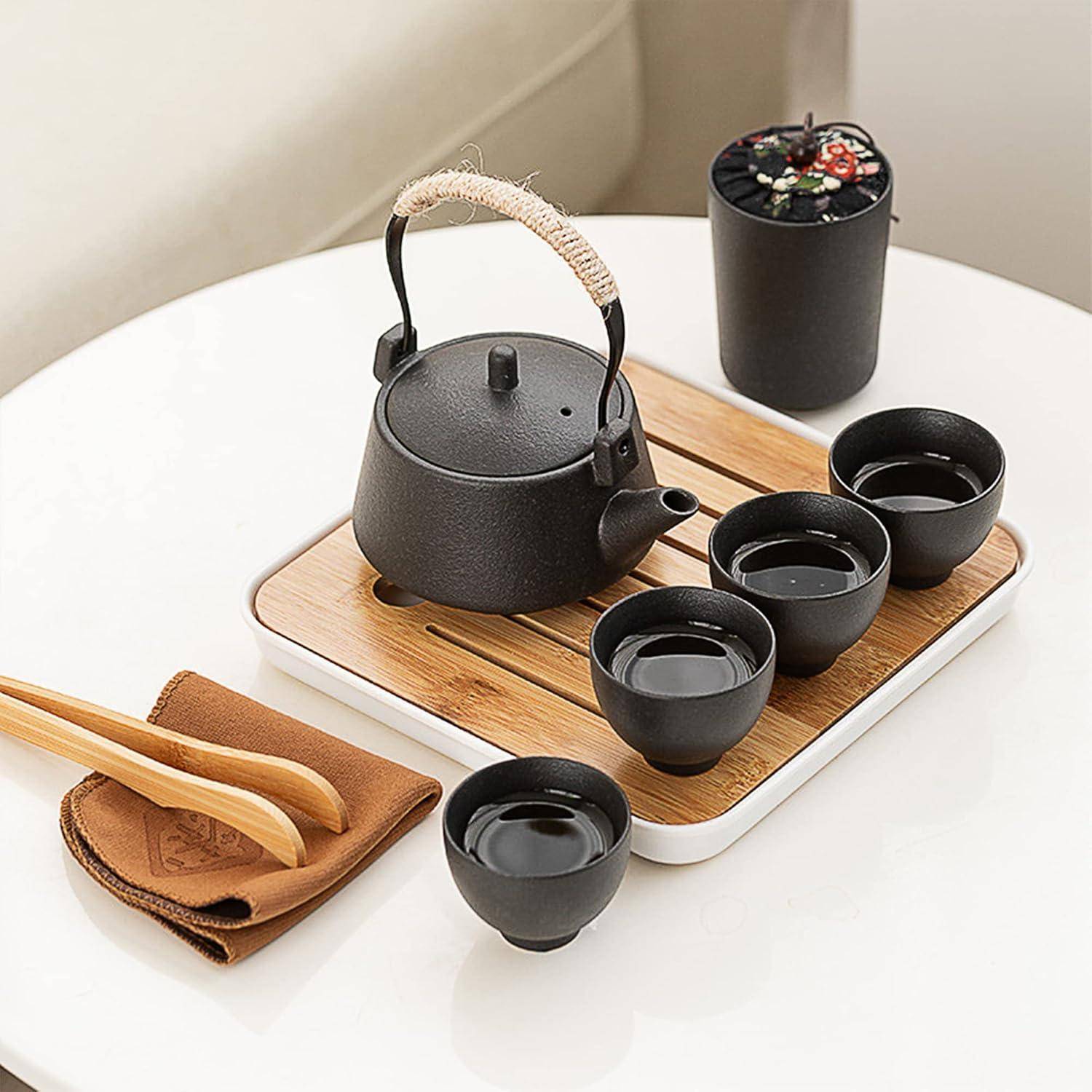 Tee Set Tragbar Porzellan Teekanne Reise Geschenk Männer Schwarz