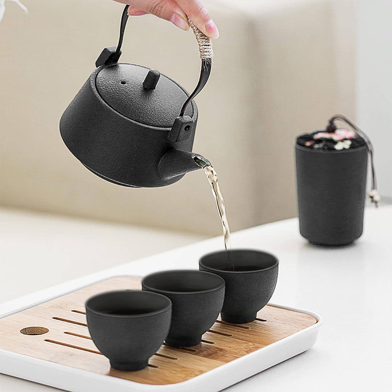 Tee Set Tragbar Porzellan Teekanne Reise Geschenk Männer Schwarz