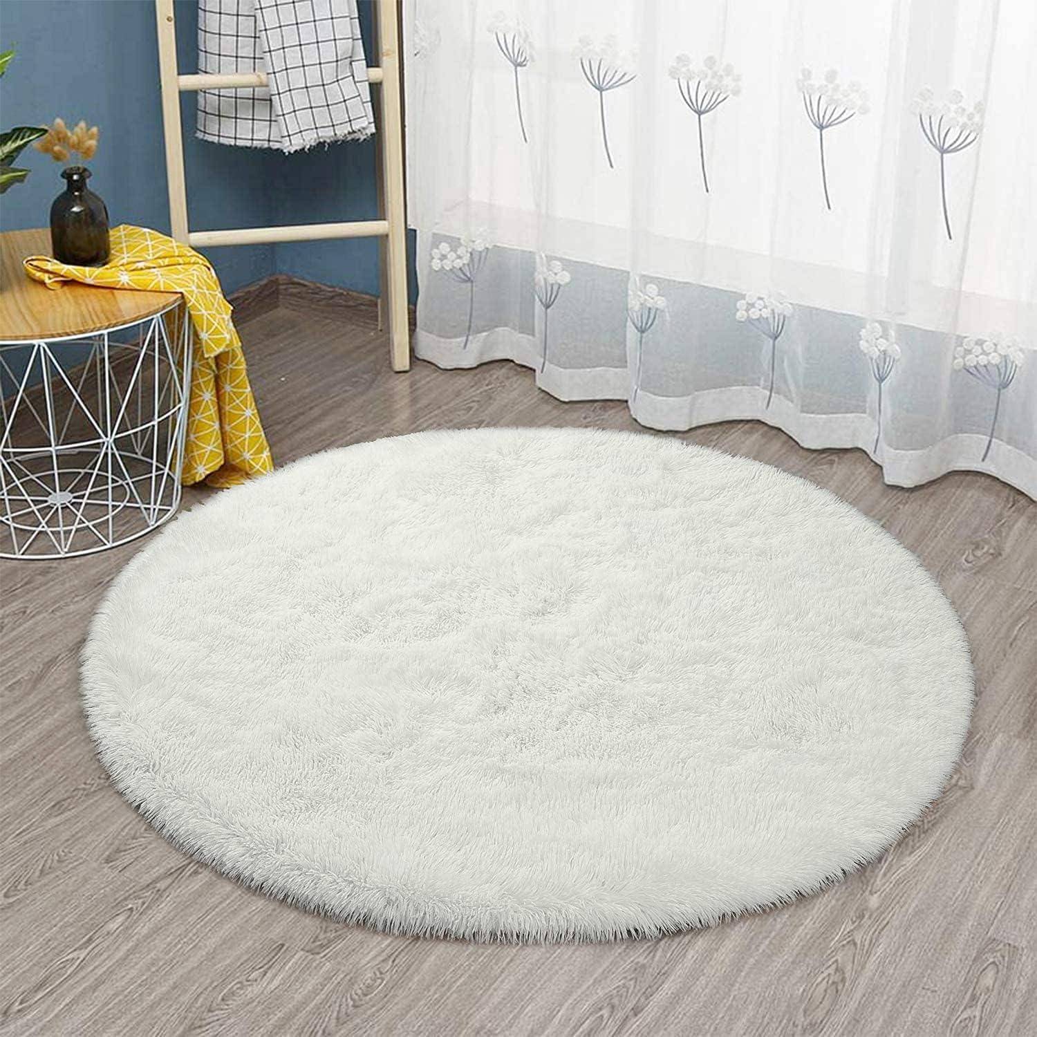 Teppich Rund Flauschig Hochflor Rutschfest Weiß 100 cm (Rund) Weiß