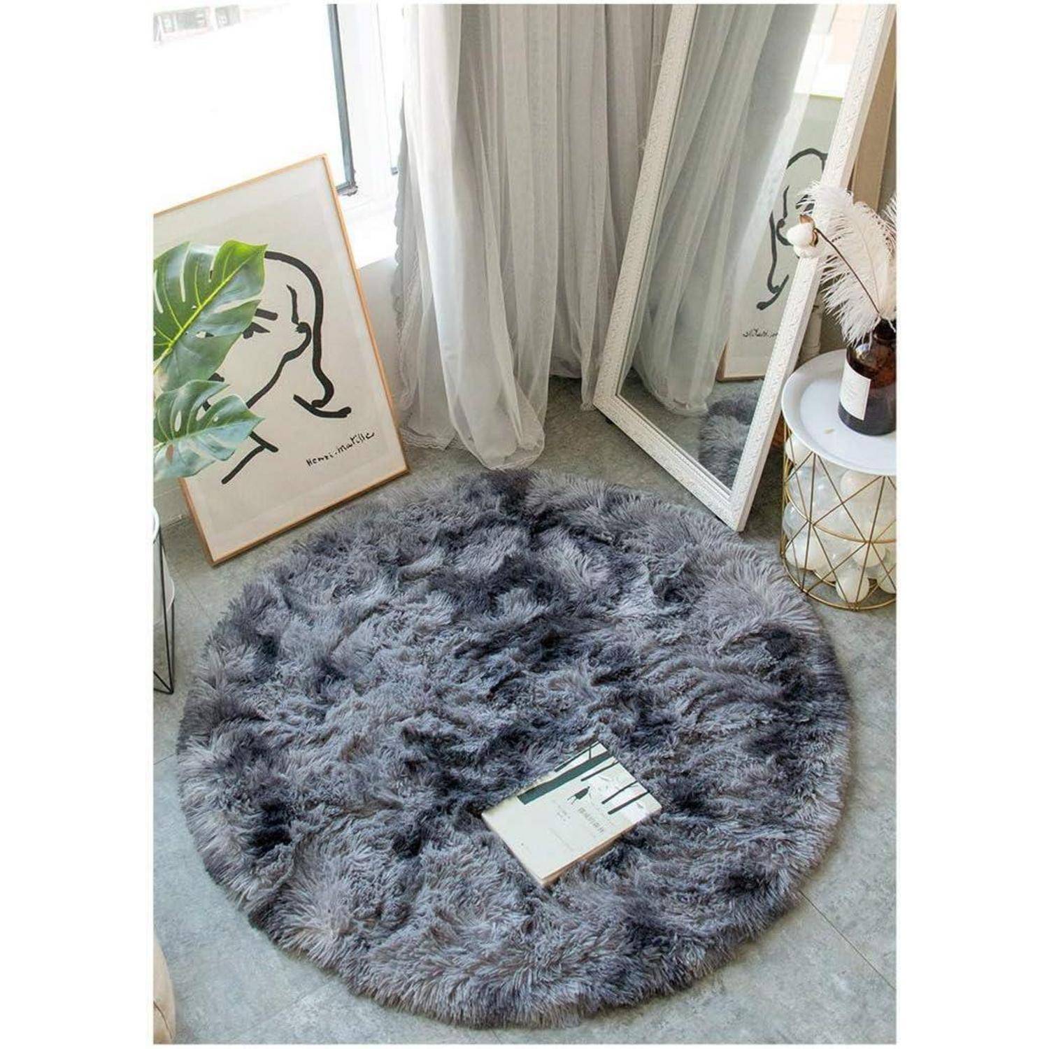 Teppich Rund 100x100cm Hochflor 100 cm (Rund) ◗schwarz Grau