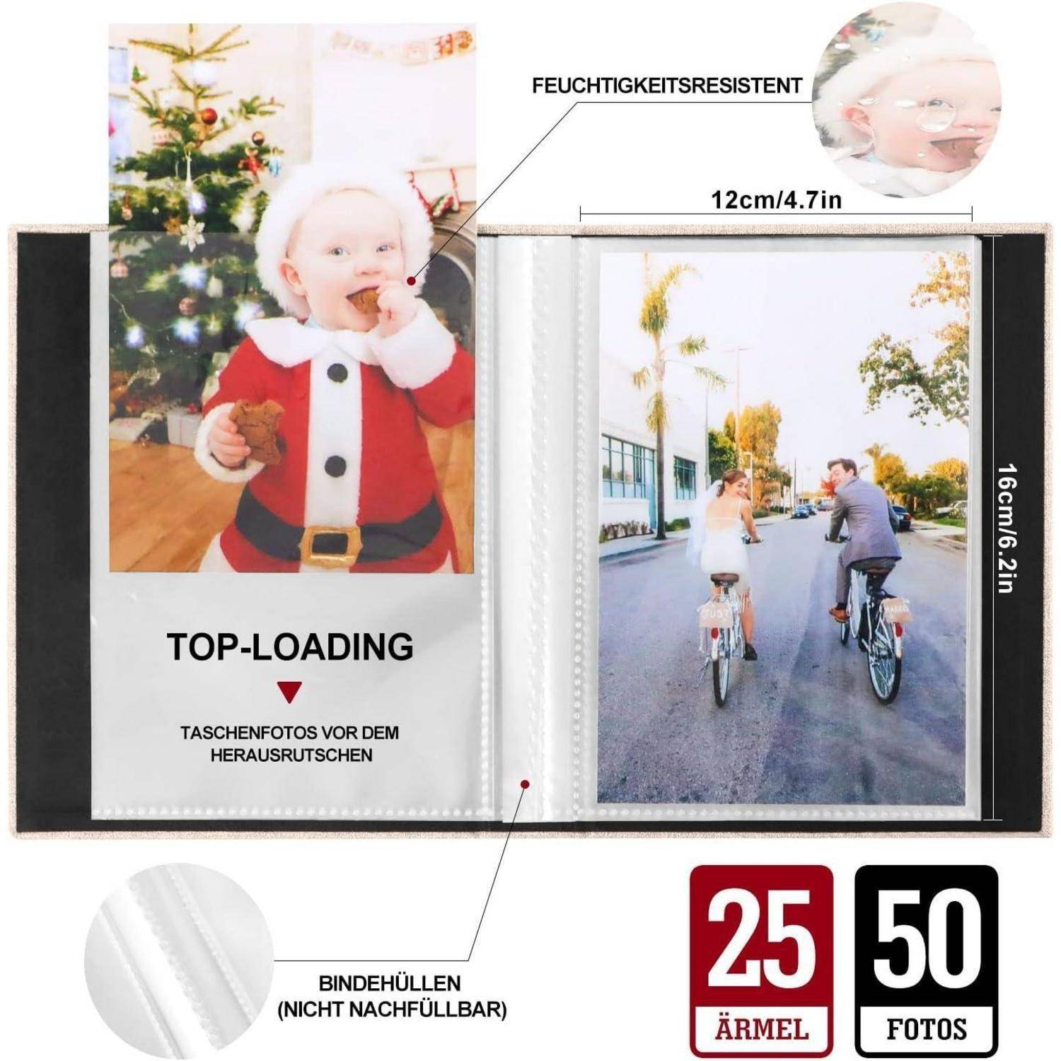 Fotoalbum 10x15 Einsteckalbum Hochformat 50 Beutel 2 Packungen Beige