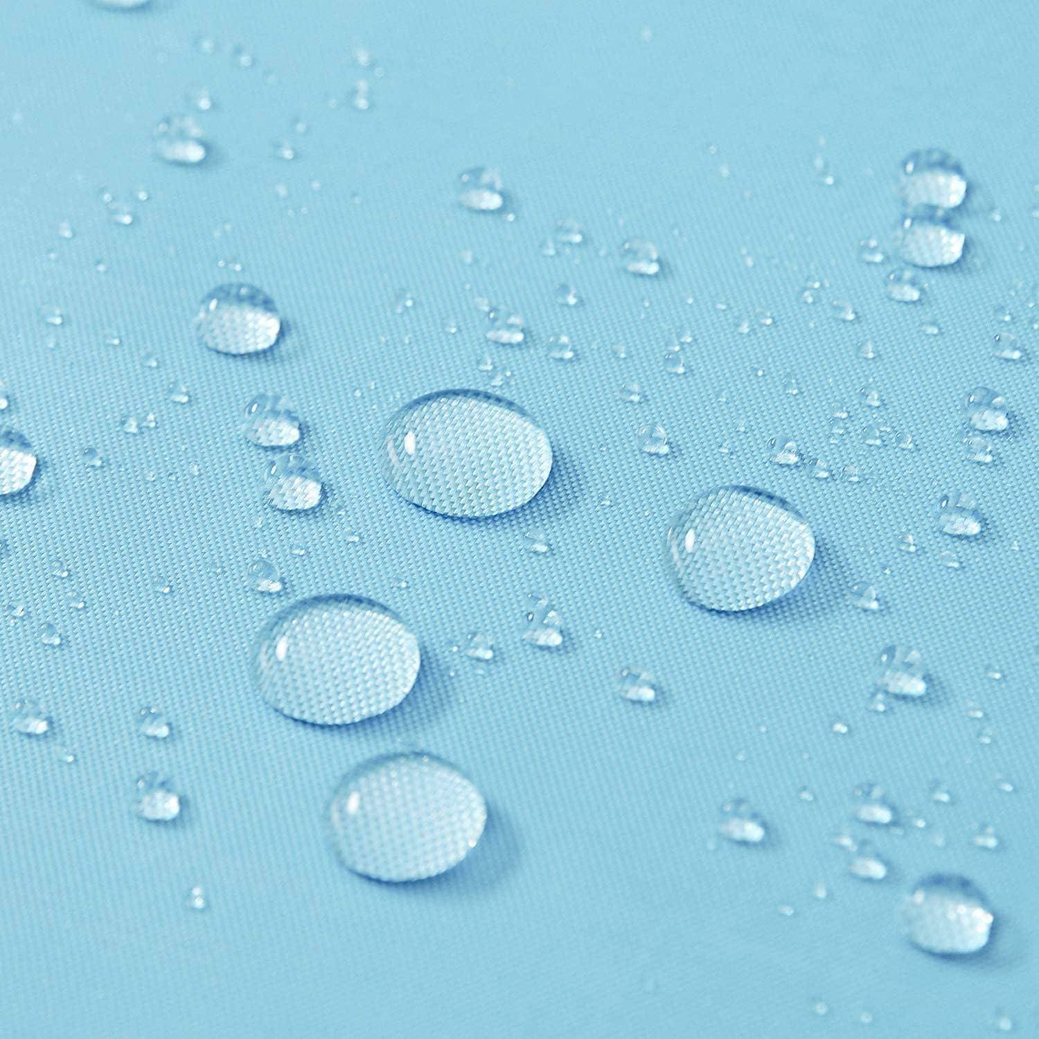 Wassertropfen auf einer blauen Oberfläche, die Wasserabweisung demonstrieren.
