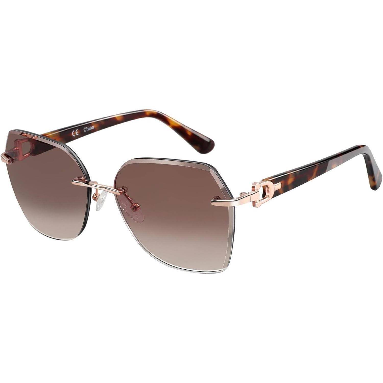 Sonnenbrille Damen Randlos Groß Diamant Verlauf UV Schutz Braun
