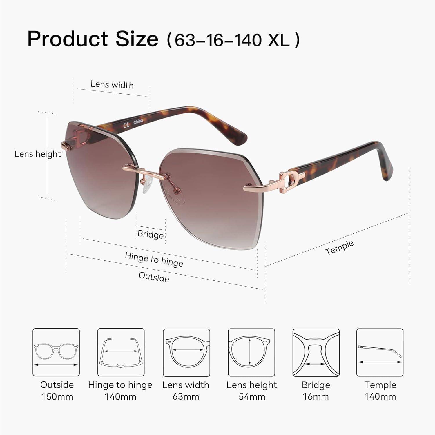 Sonnenbrille Damen Randlos Groß Diamant Verlauf UV Schutz Braun