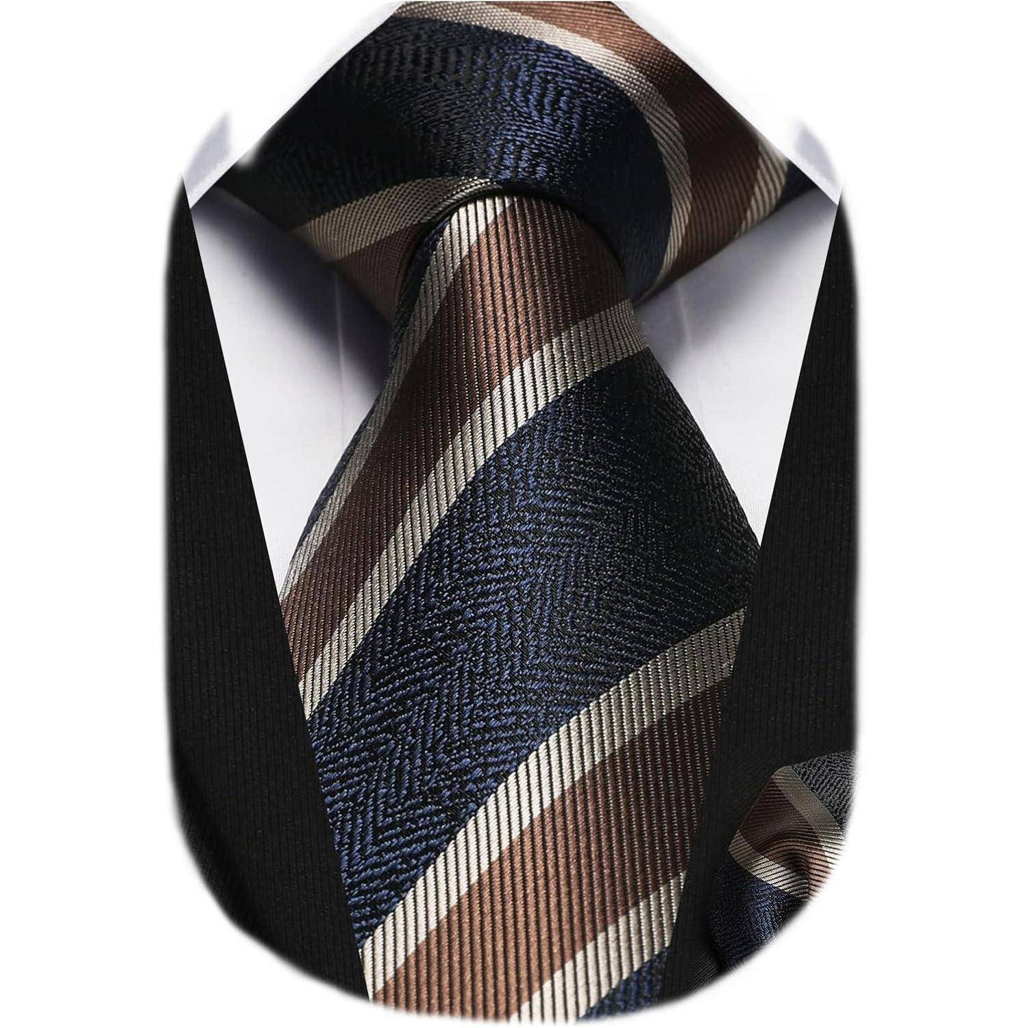 Krawatte Herren Hochzeit Einstecktuch Set gestreift Gold Marineblau