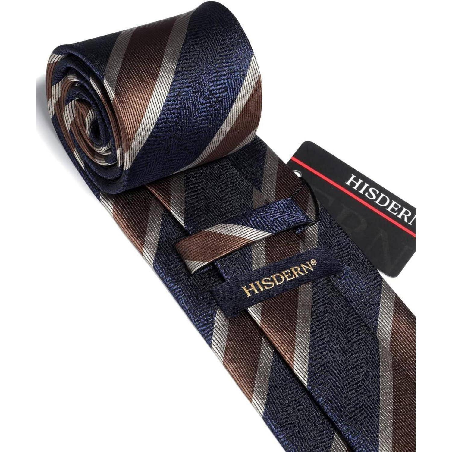 Krawatte Herren Hochzeit Einstecktuch Set gestreift Gold Marineblau