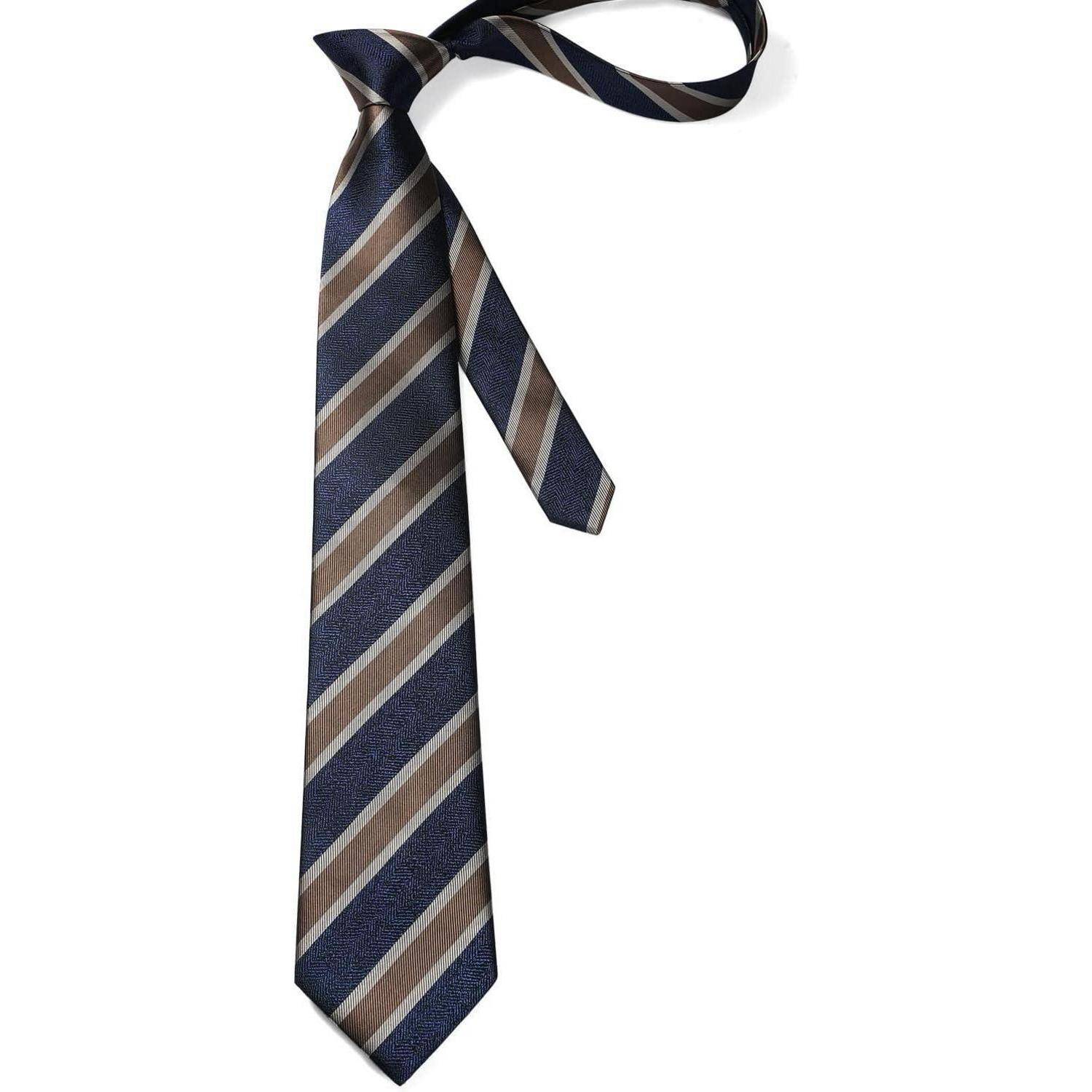 Krawatte Herren Hochzeit Einstecktuch Set gestreift Gold Marineblau