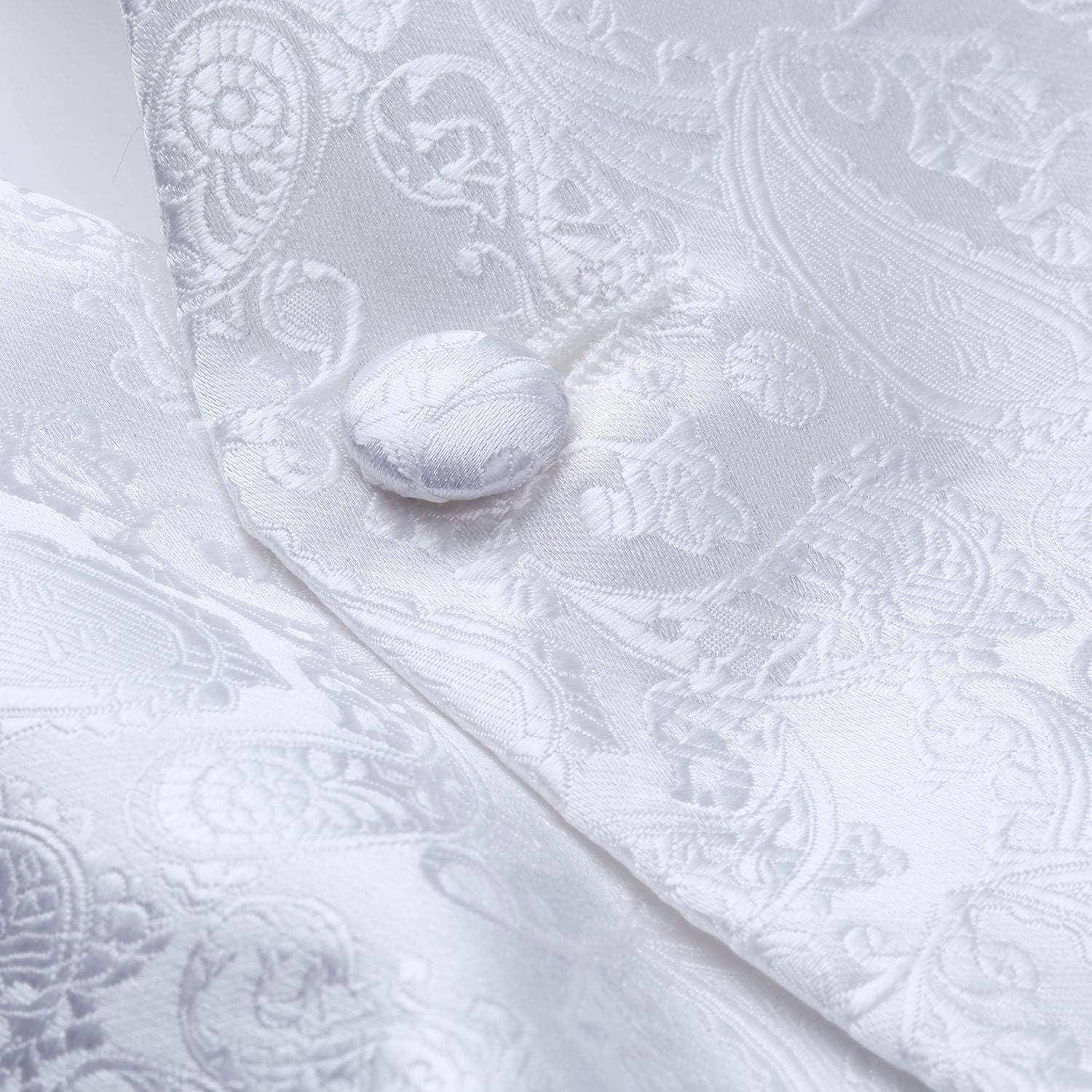 Weste Herren Hochzeit Jacquard floral Krawatte Einstecktuch 3XL Weiß