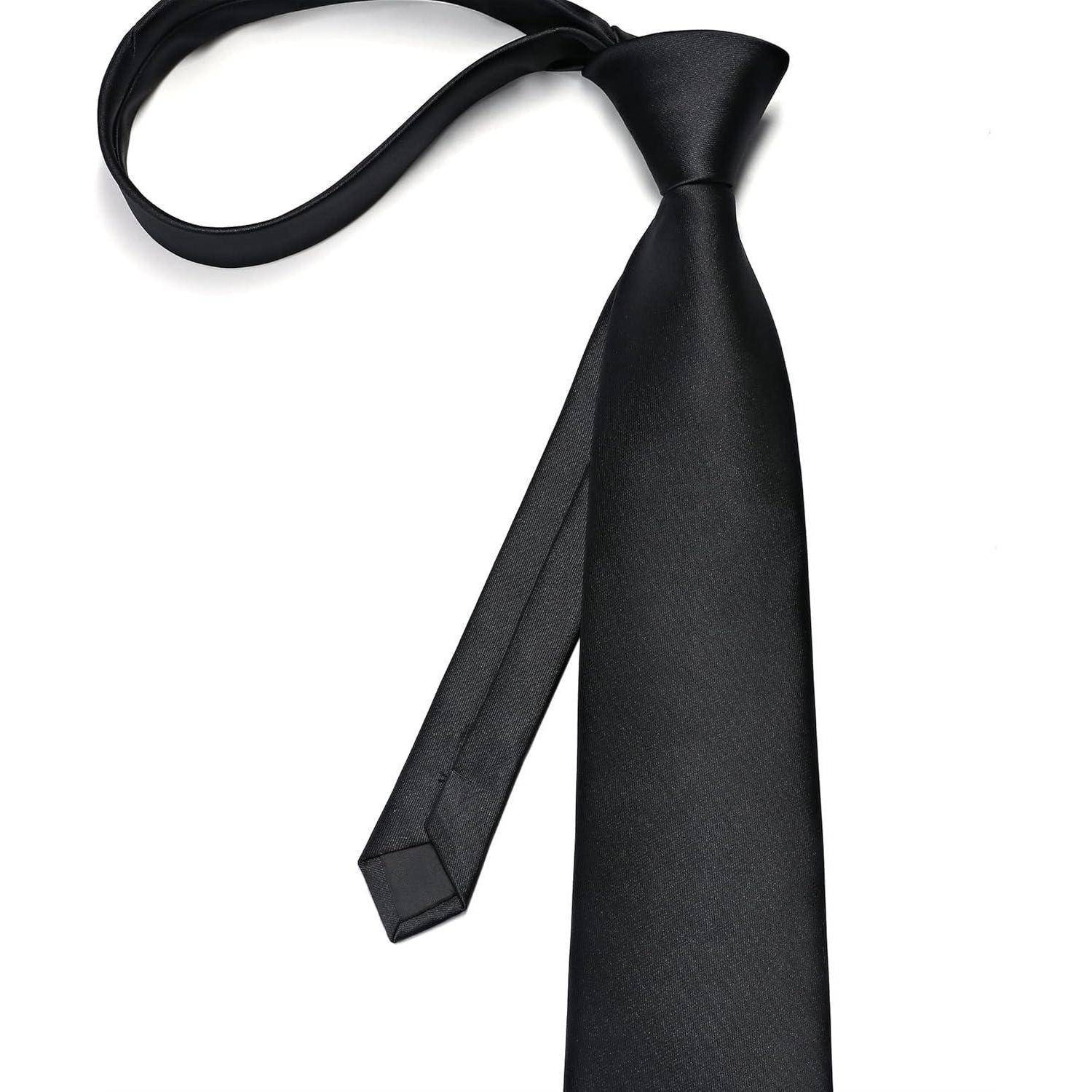 Krawatte Herren Hochzeit Set Einstecktuch Manschettenknopf I Schwarz