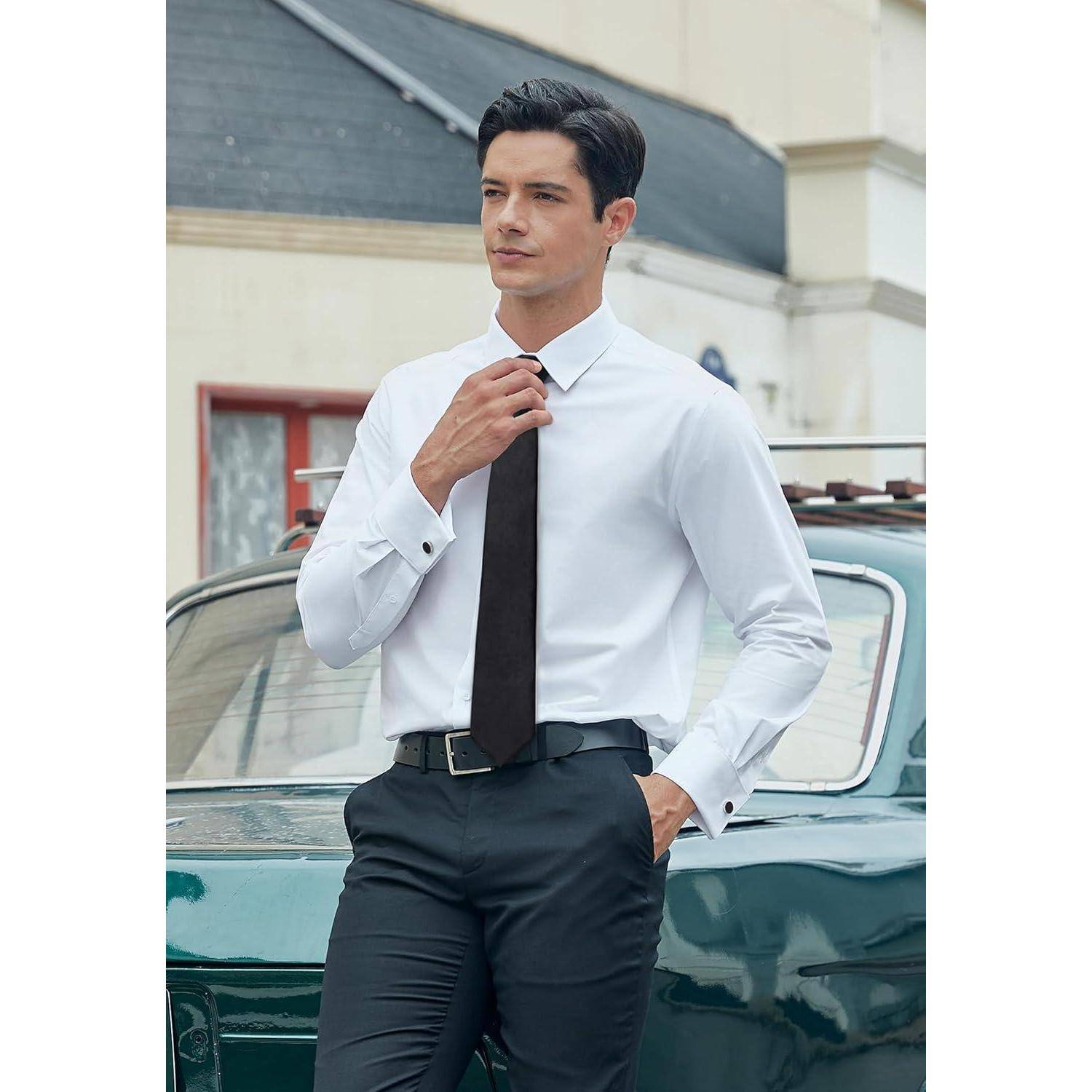 Krawatte Herren Hochzeit Set Einstecktuch Manschettenknopf I Schwarz