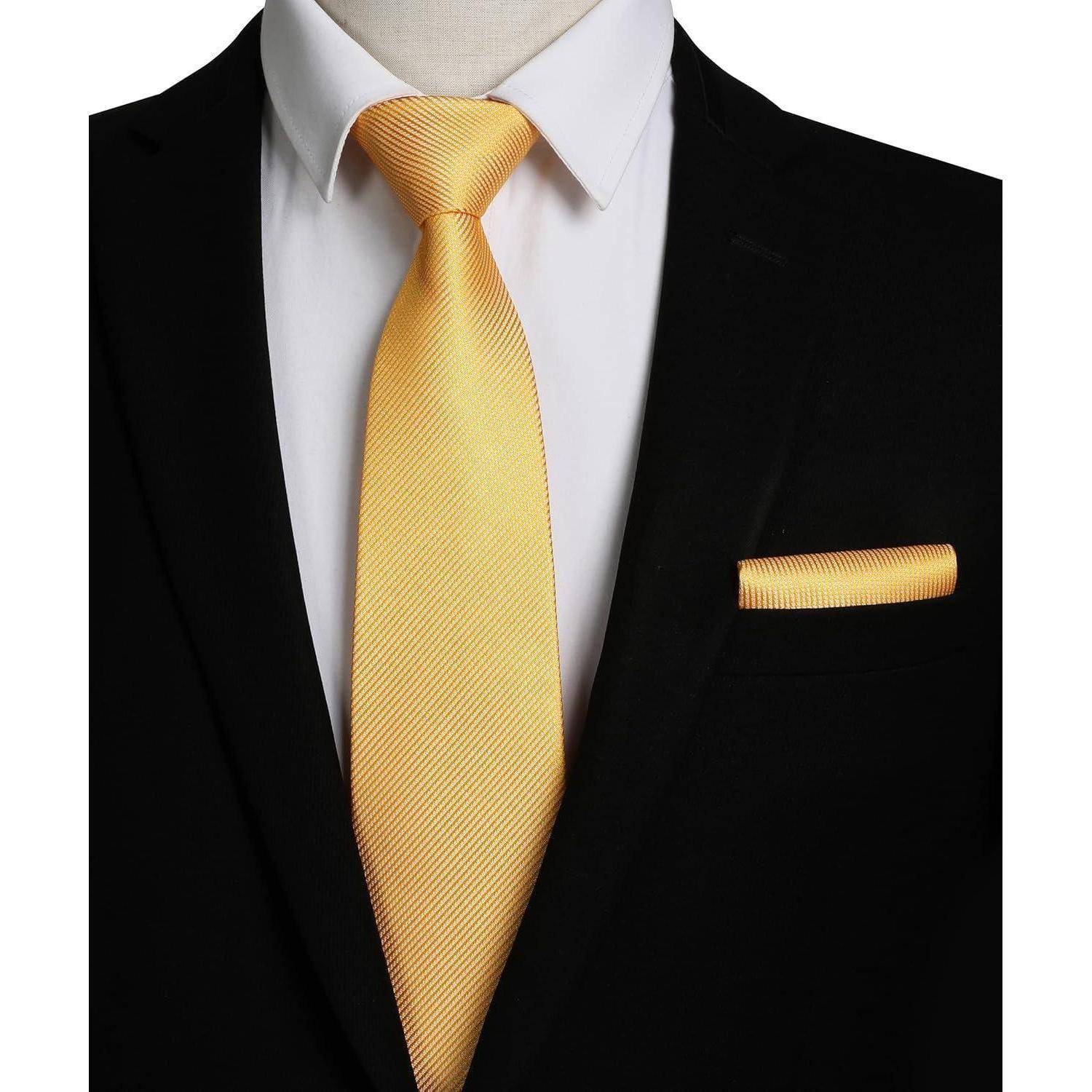 Krawatte Herren Einstecktuch Set Hochzeit Party Einheitsgröße Gelb 1