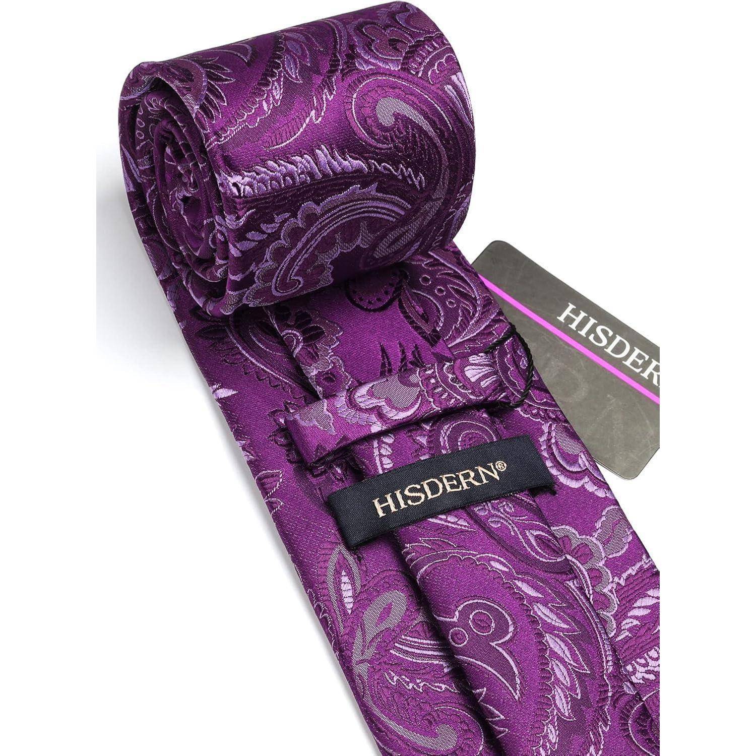 Krawatte Einstecktuch Herren Paisley Blume Hochzeit Set Lila-4
