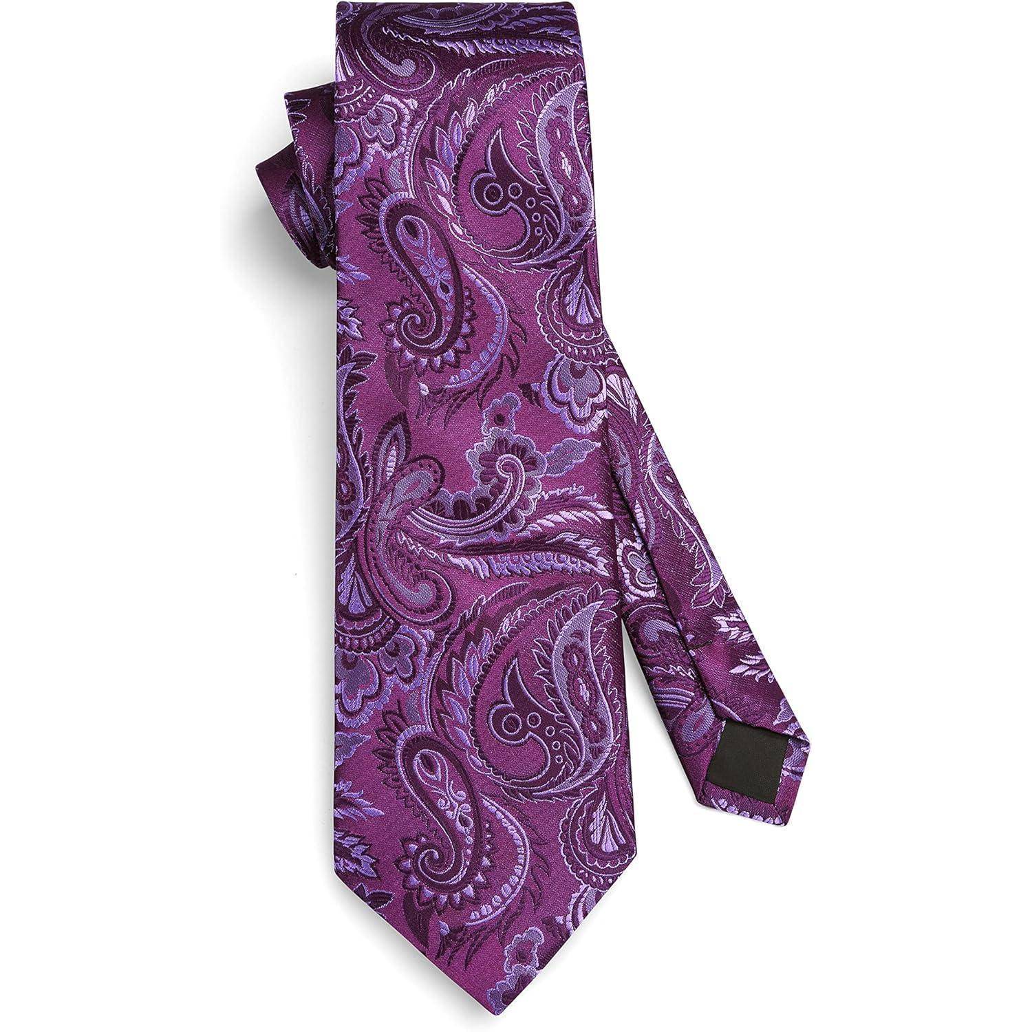 Krawatte Einstecktuch Herren Paisley Blume Hochzeit Set Lila-4
