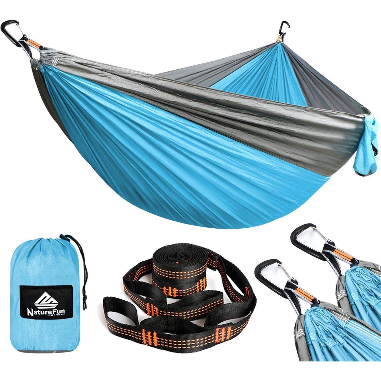 Hängematte Ultraleicht Tragkraft Karabiner 300 x 200 cm Azure Grau