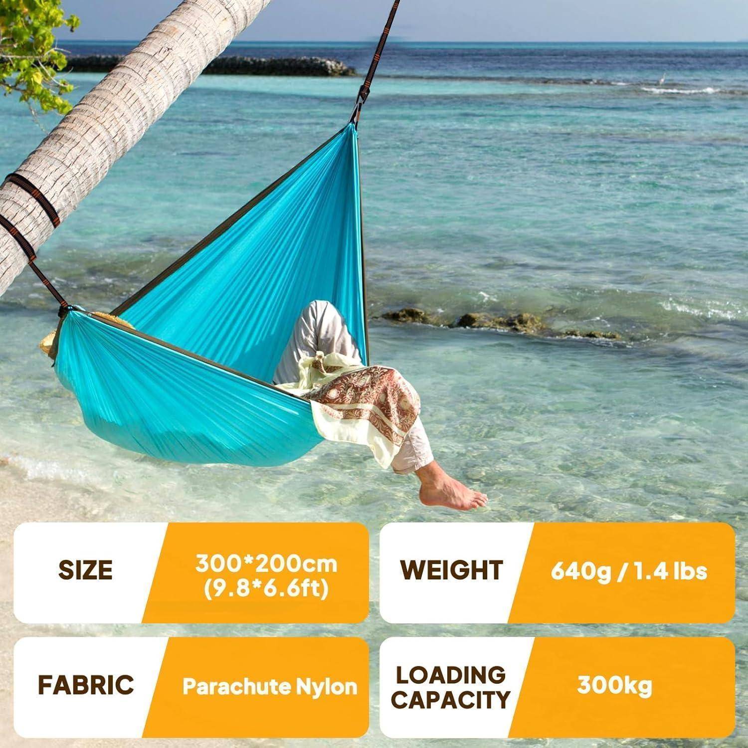 Hängematte Ultraleicht Tragkraft Karabiner 300 x 200 cm Azure Grau
