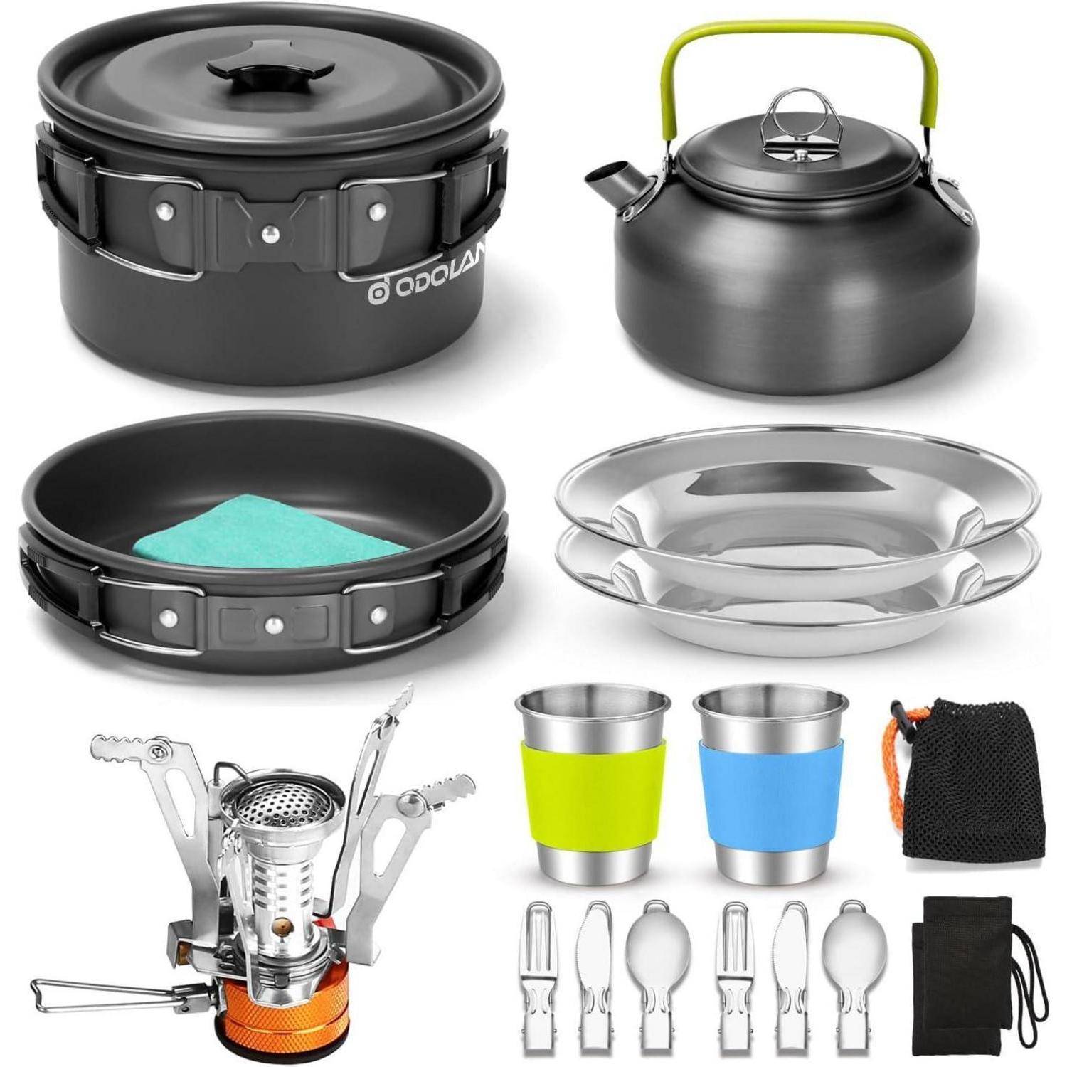 Kochgeschirr Topf Pfanne Camping Geschirr Set 18 pcs + Kocher