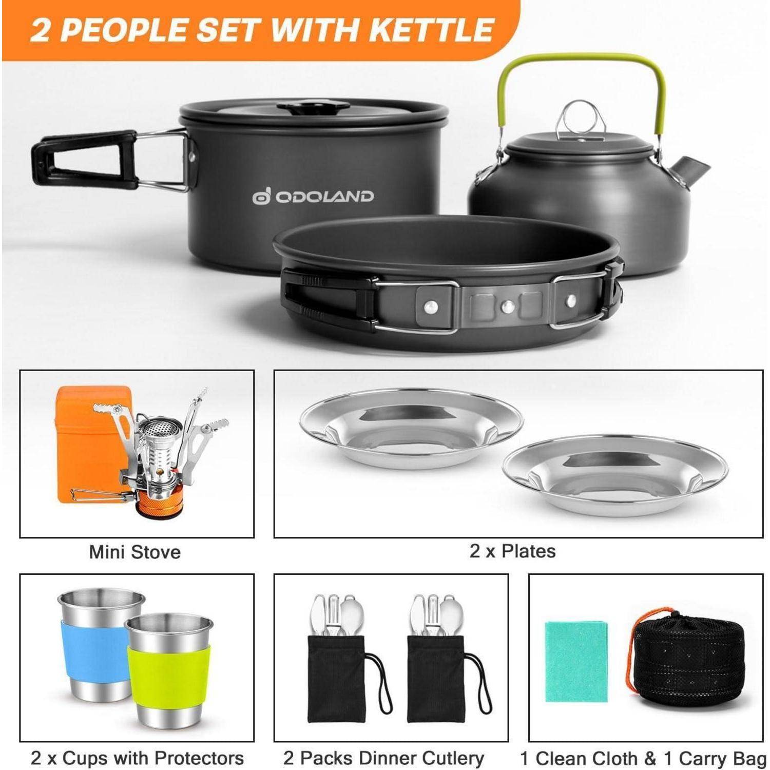 Kochgeschirr Topf Pfanne Camping Geschirr Set 18 pcs + Kocher