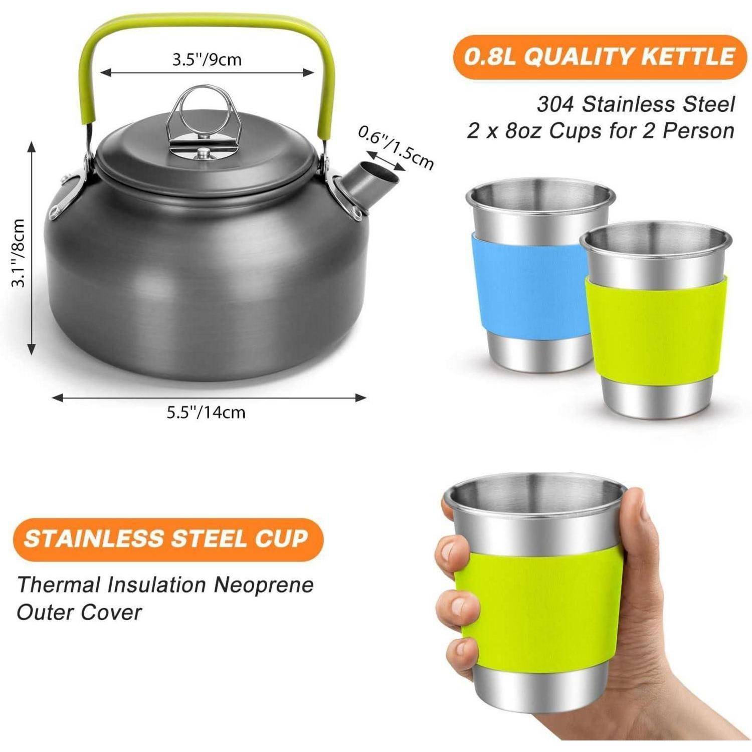 Kochgeschirr Topf Pfanne Camping Geschirr Set 18 pcs + Kocher