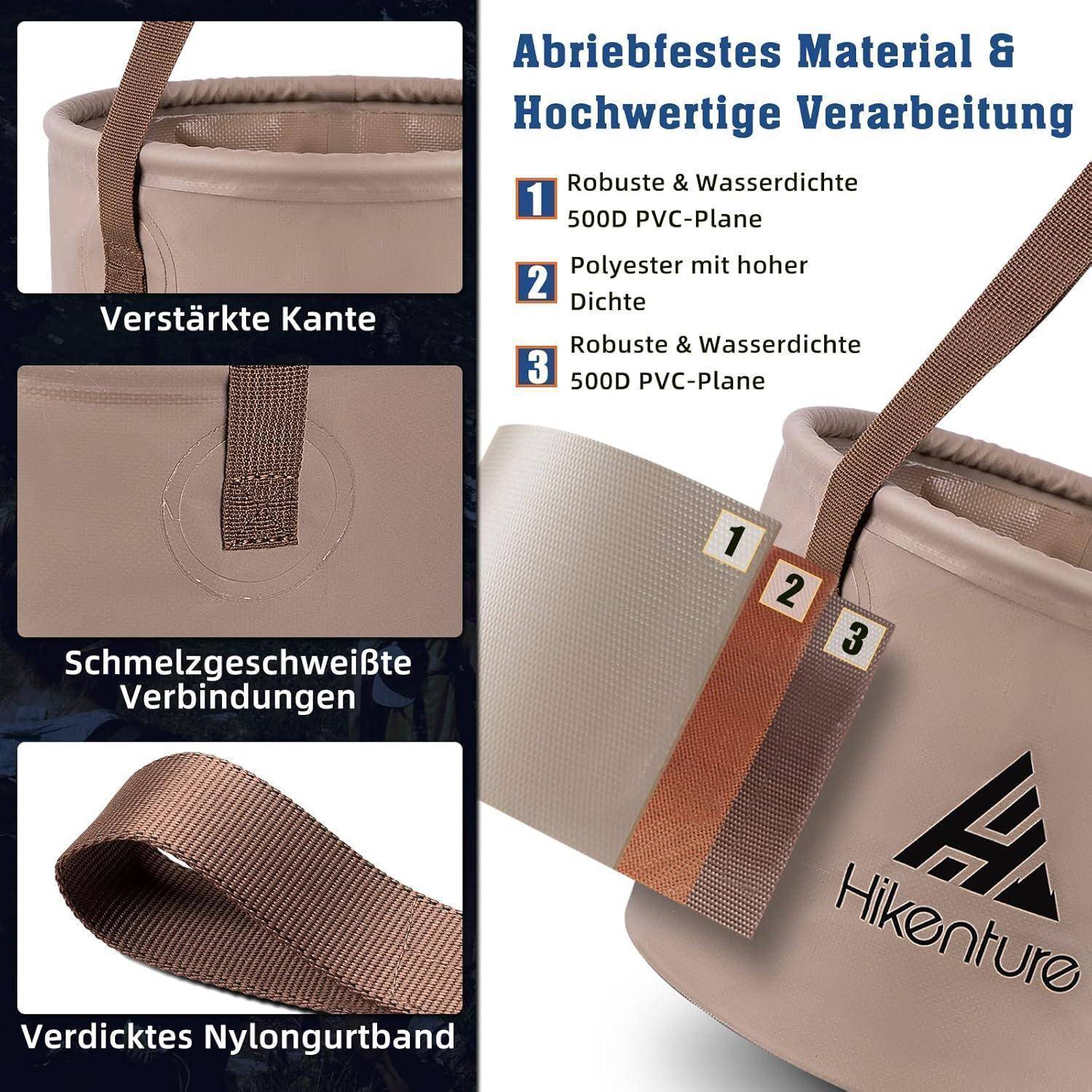Faltschüssel Falteimer Camping 10L 15L 20L Planengewebe Rund-khaki 10L