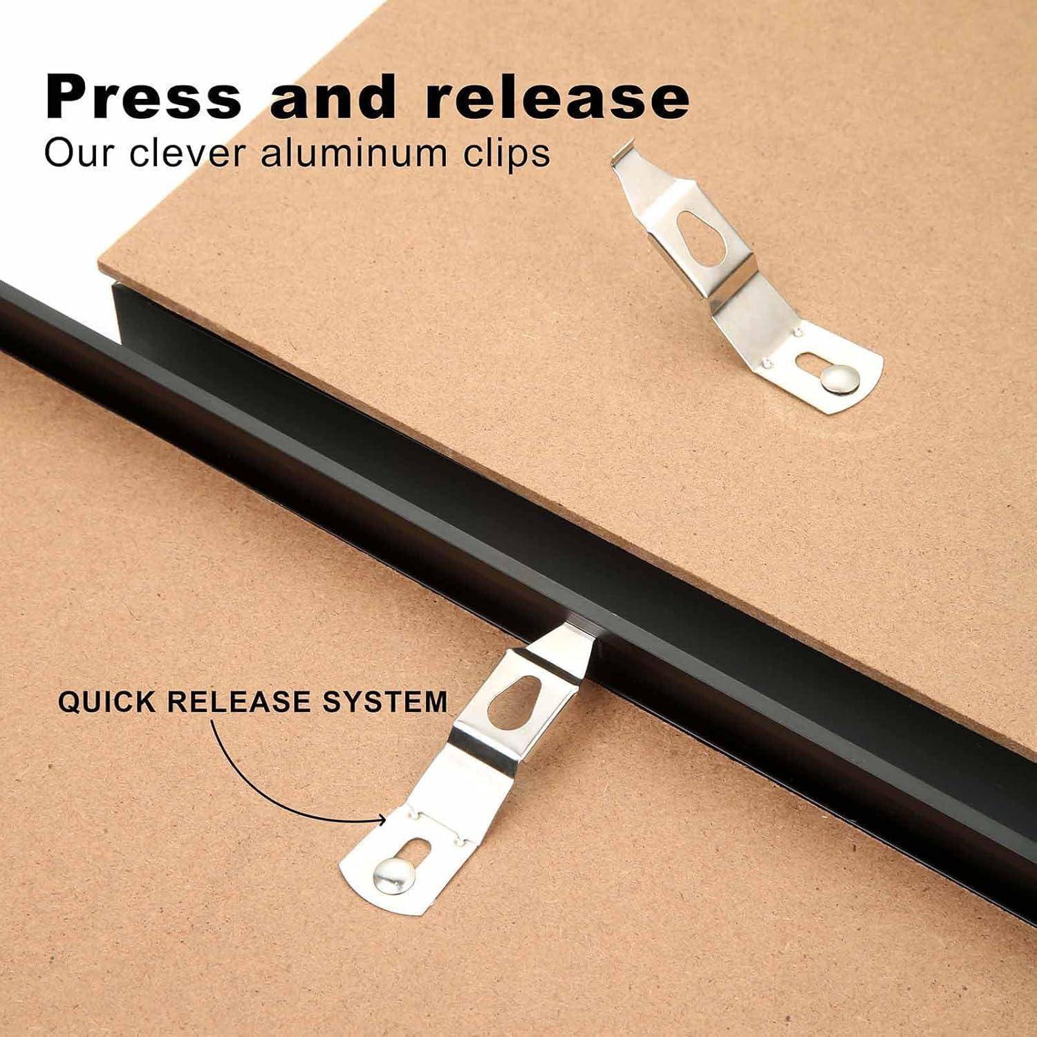 Aluminium-Clips und Rahmendetail mit Beschriftung 