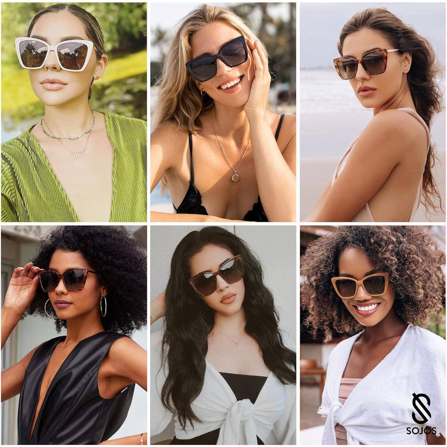 Sonnenbrille Damen Cateye Polarisierte UV Schutz Schwarz