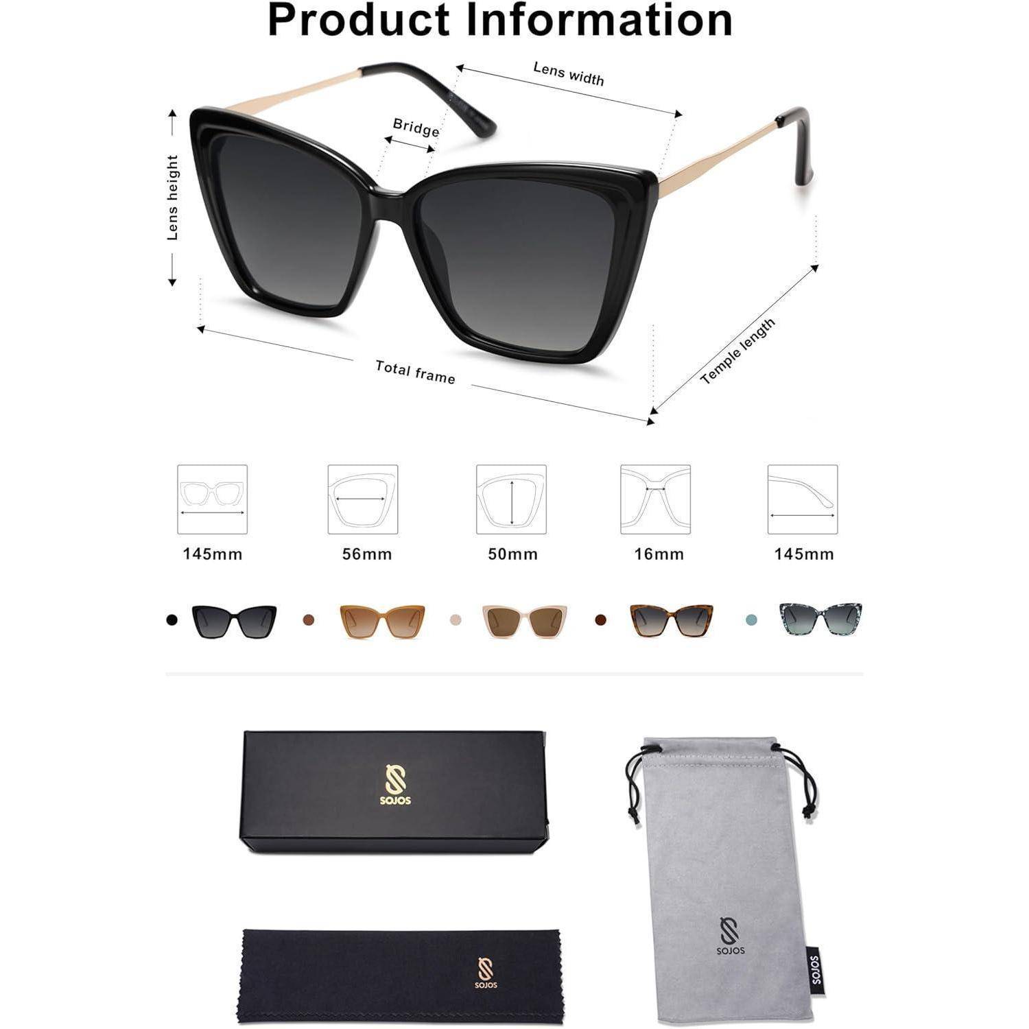Sonnenbrille Damen Cateye Polarisierte UV Schutz Schwarz