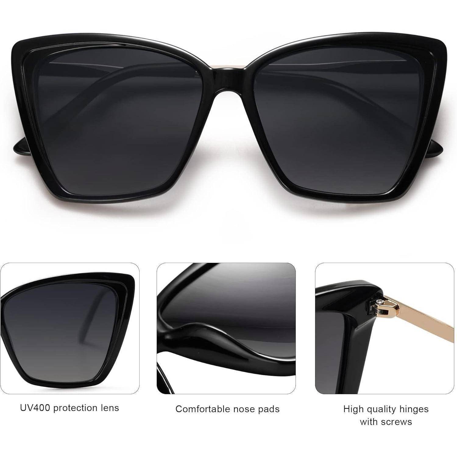 Sonnenbrille Damen Cateye Polarisierte UV Schutz Schwarz