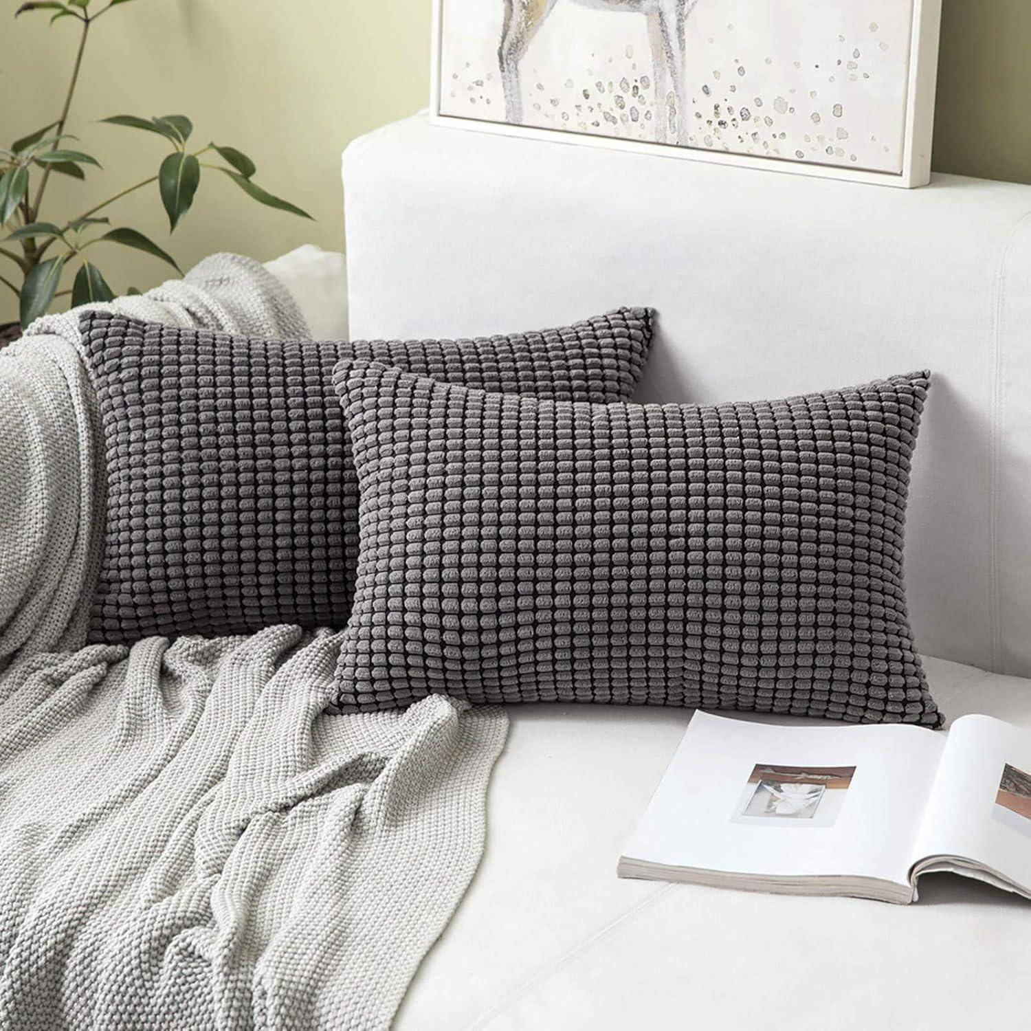 Kissenbezug Kordsamt Dekokissen Couchkissen 50 x 30 cm 2 Stück Grau
