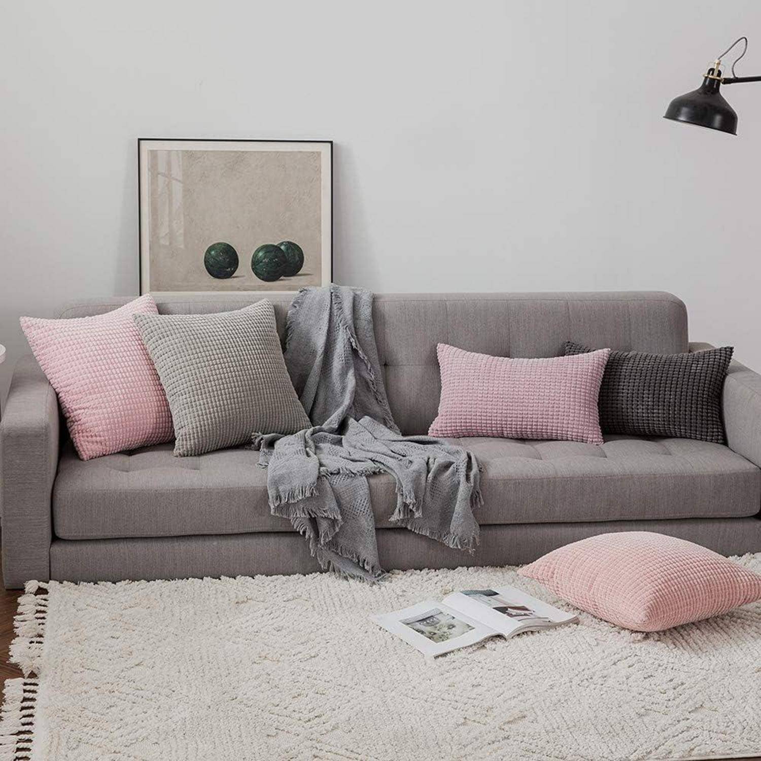 Kissenbezug Kordsamt Dekokissen Couchkissen 50 x 30 cm 2 Stück Grau