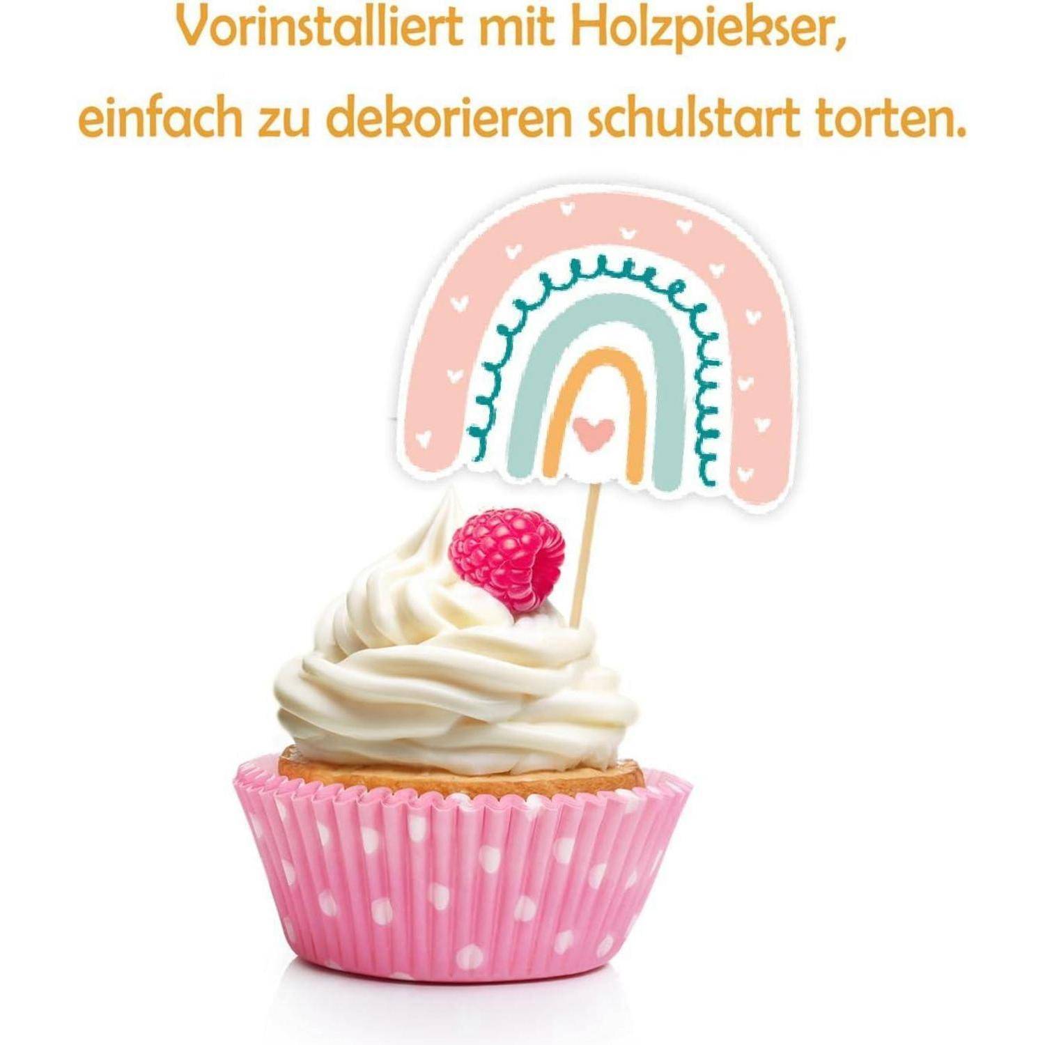 Tortendeko Einschulung 12teilig Regenbogen Cupcake Toppers Rosa