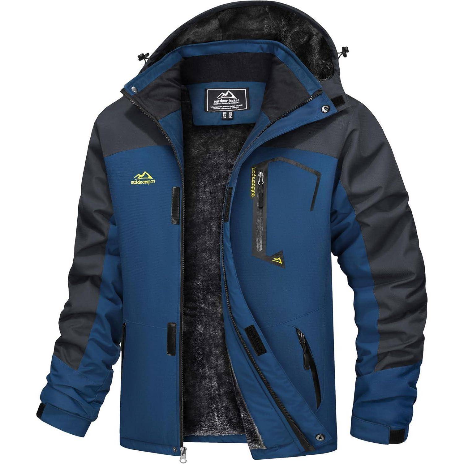 Winterjacke Herren Wasserdichte Winddichte Fleece Kapuze S Denim Blau
