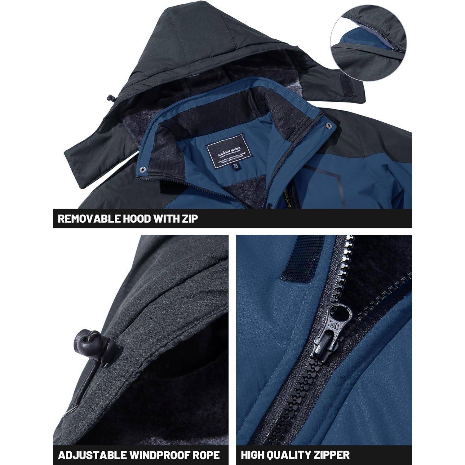 Winterjacke Herren Wasserdichte Winddichte Fleece Kapuze S Denim Blau