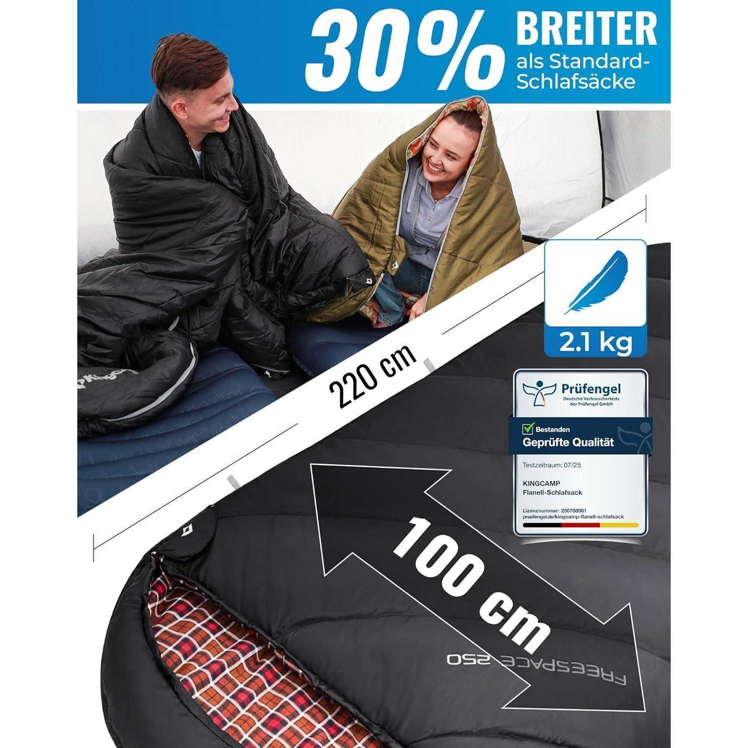 Schlafsack XXL Flanell Baumwolle Übergröße #Klassisch Schwarz