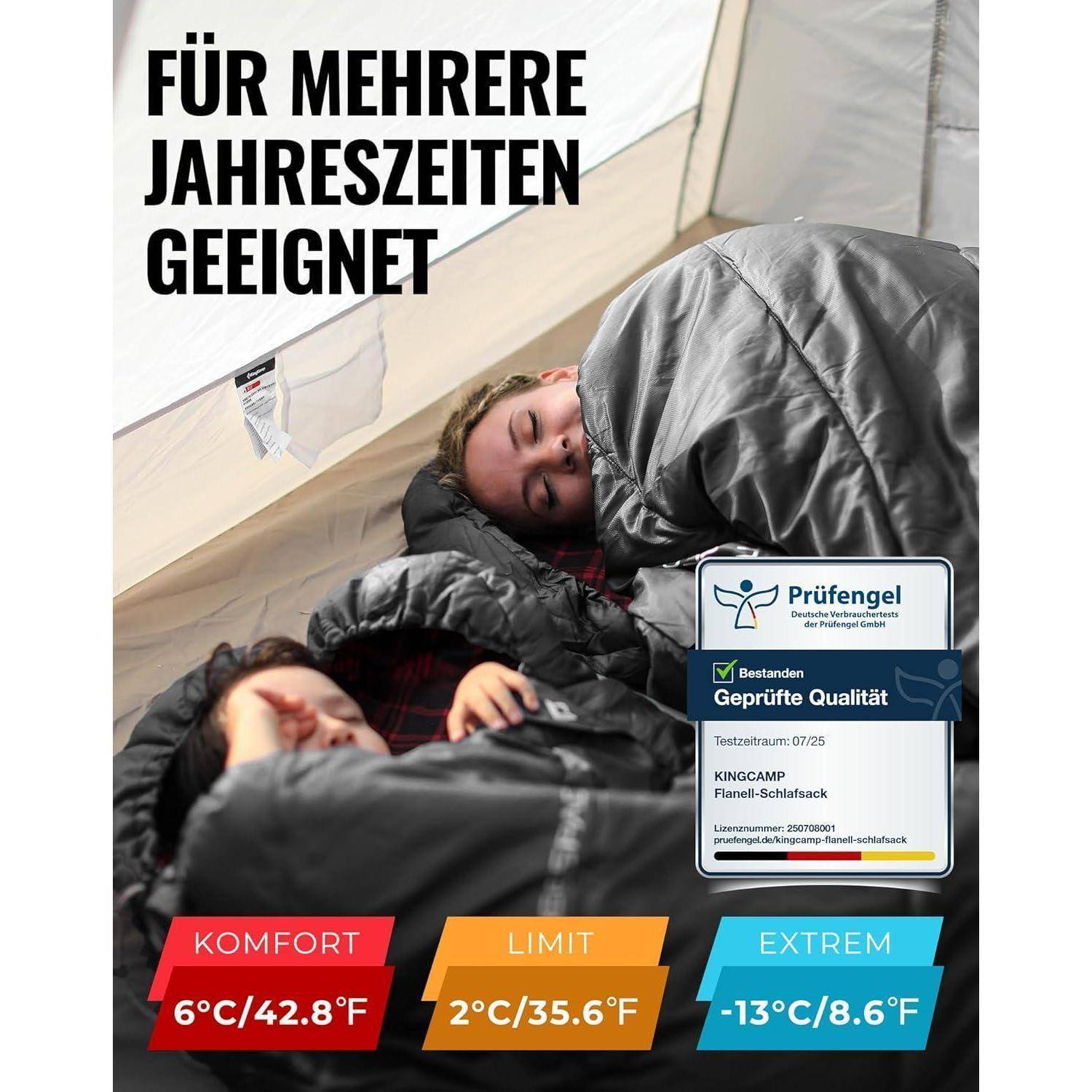 Schlafsack XXL Flanell Baumwolle Übergröße #Klassisch Schwarz