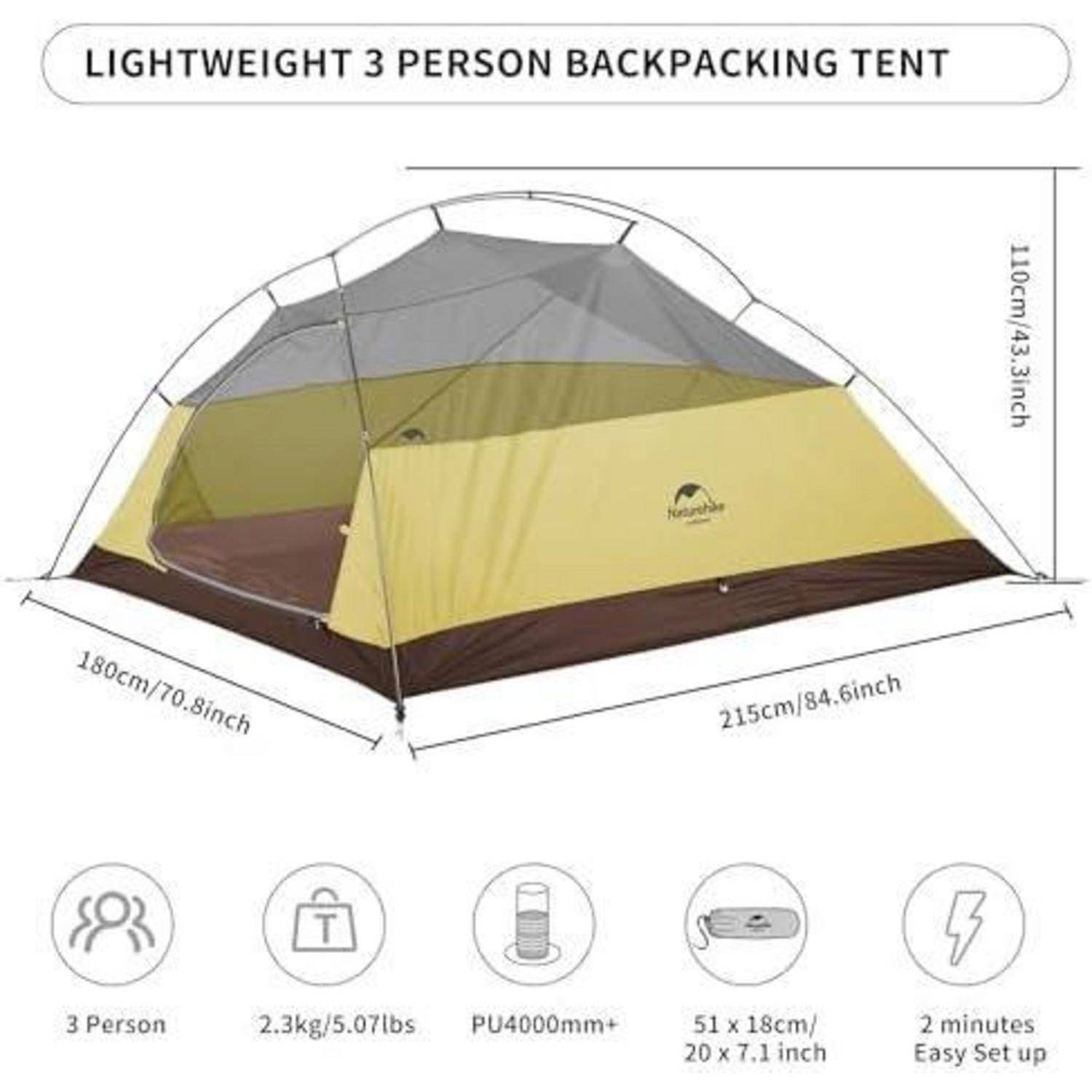 Zelt Ultraleicht 3 Personen Camping Wandern 20D Waldgrün Upgrade