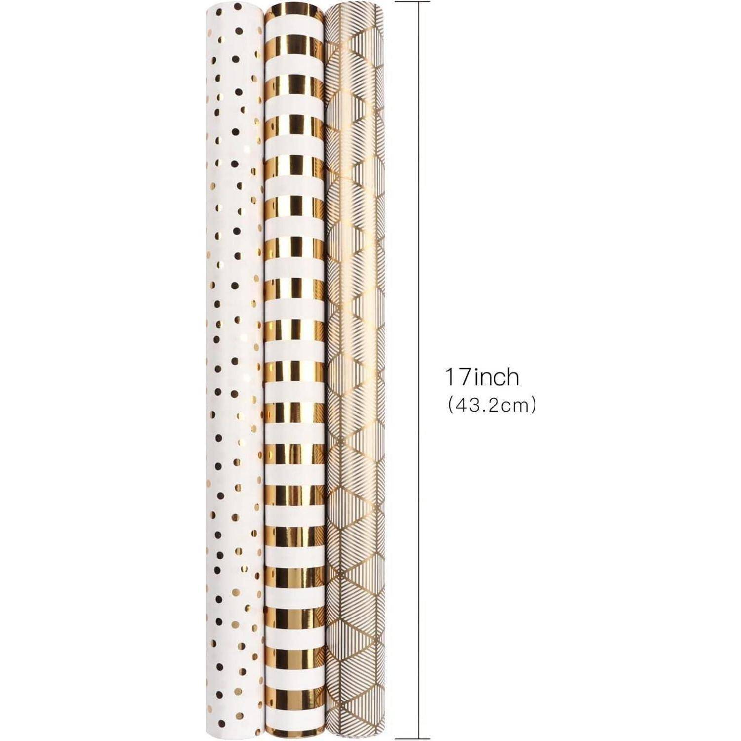 Geschenkpapierrolle Mini 3 Sets 43,2cm x 3,05m Gold und Weiß