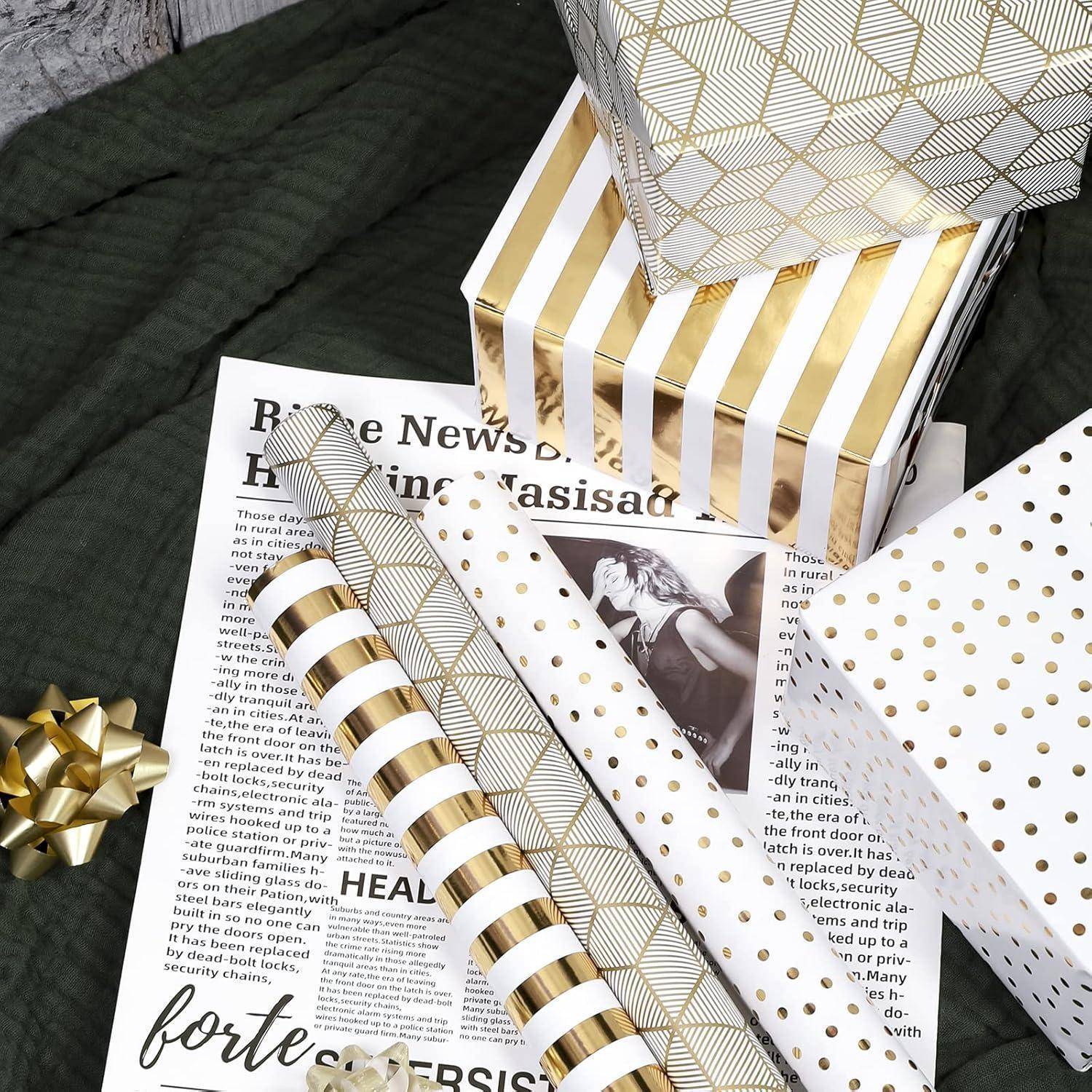 Geschenkpapierrolle Mini 3 Sets 43,2cm x 3,05m Gold und Weiß