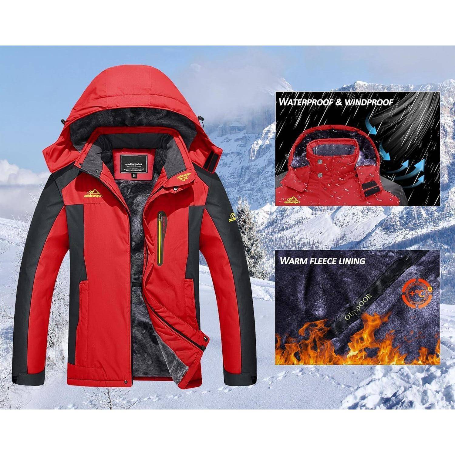 Winterjacke Herren wasserdicht gefüttert Kapuze Skijacke 3XL Rot