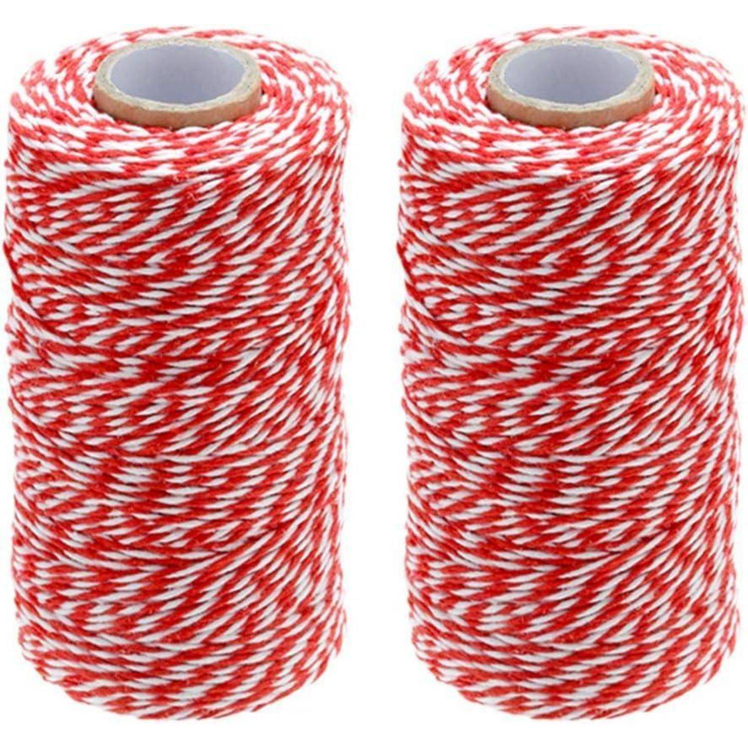 Schnur Baumwolle Rot Weiß 2mm*100m(2Roll) Rot Weiß