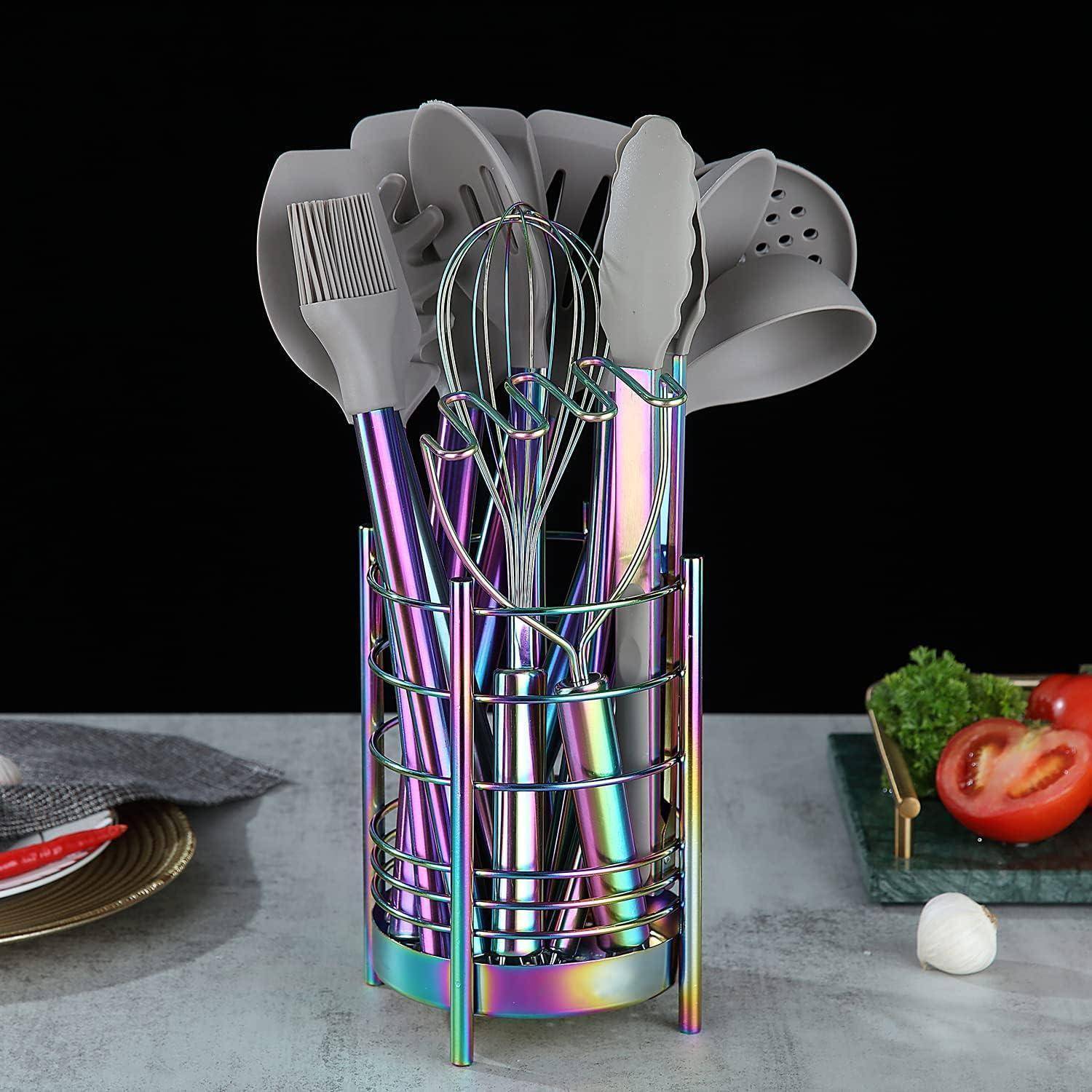 Kochgeschirr Silikon 38teilig Set 4. Regenbogen + Utensilienkrüge