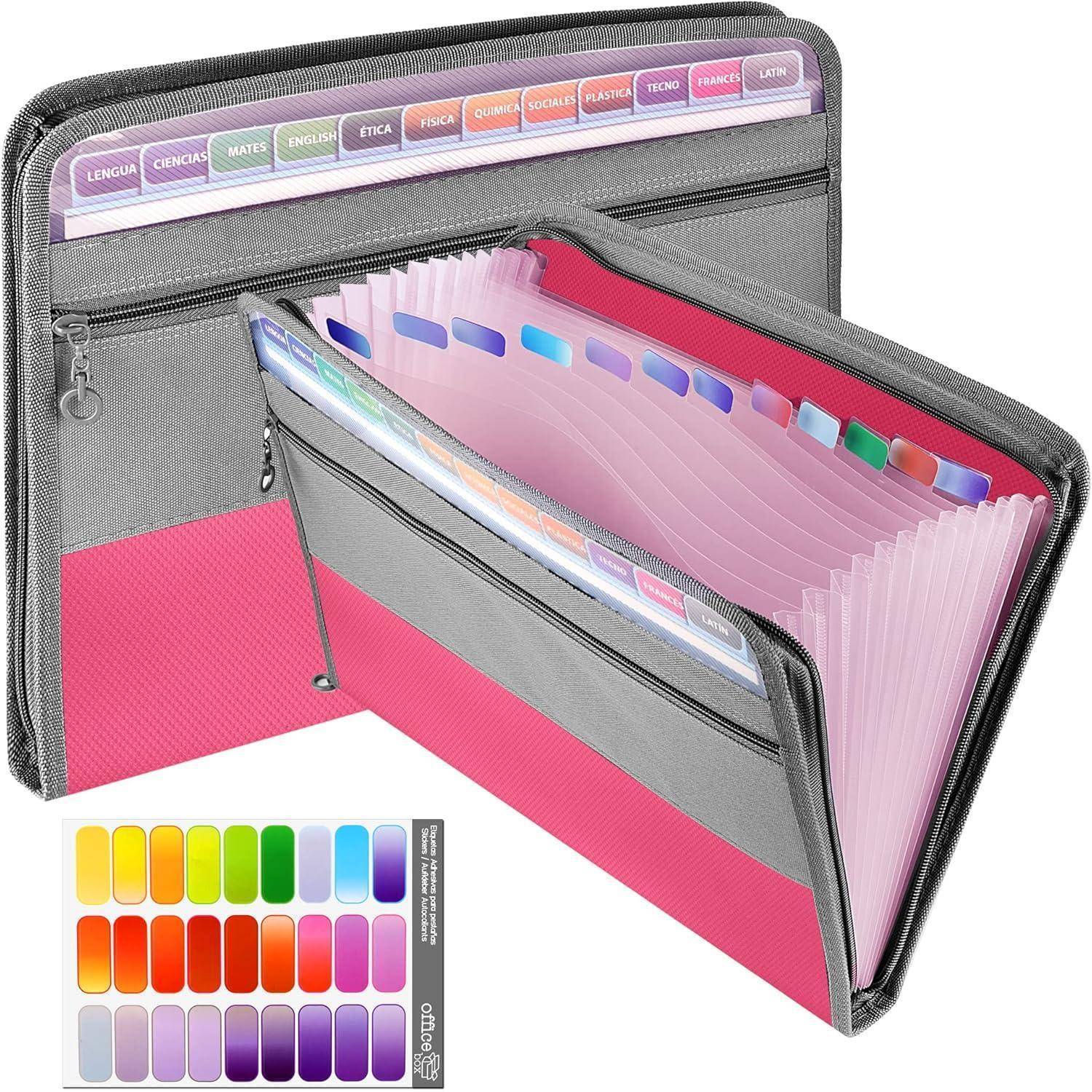 Fächermappe A4 13 Fächer Reißverschluss Rosa Dokumentenmappe