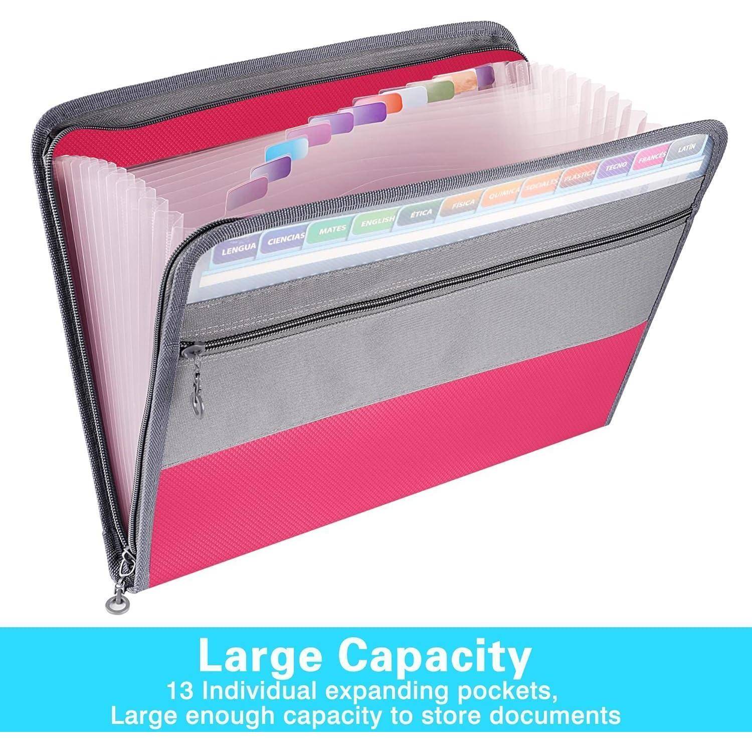 Fächermappe A4 13 Fächer Reißverschluss Rosa Dokumentenmappe