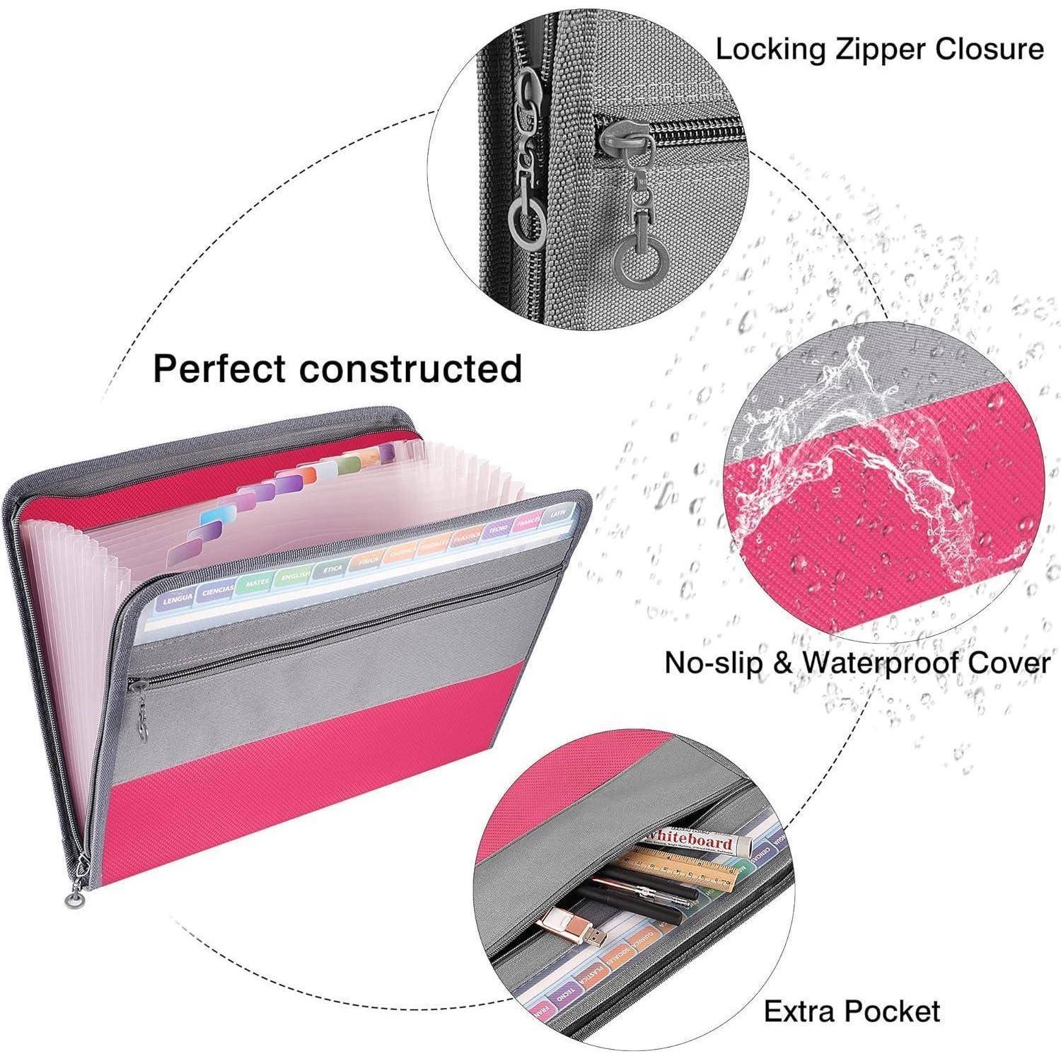 Fächermappe A4 13 Fächer Reißverschluss Rosa Dokumentenmappe