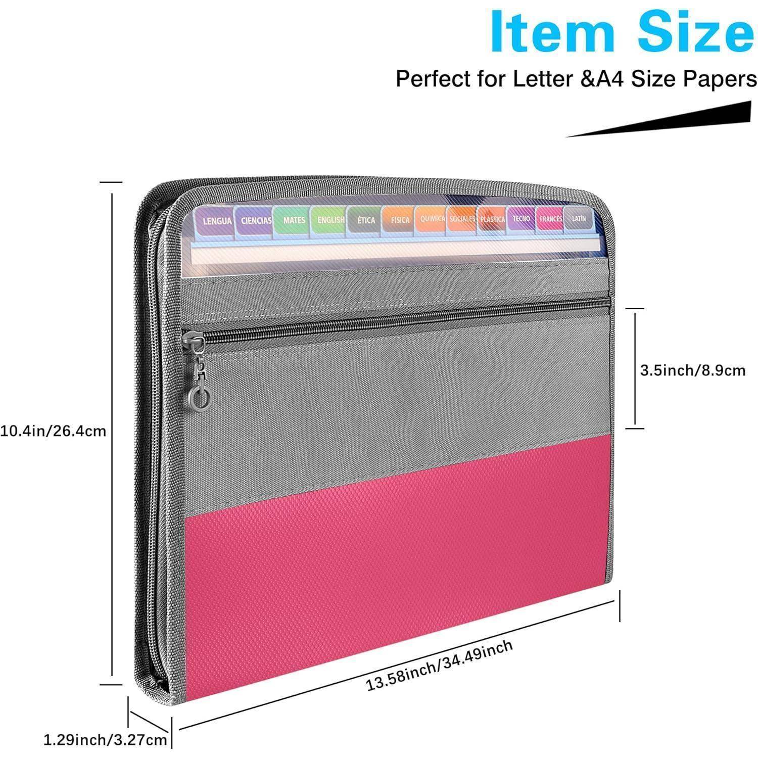 Fächermappe A4 13 Fächer Reißverschluss Rosa Dokumentenmappe