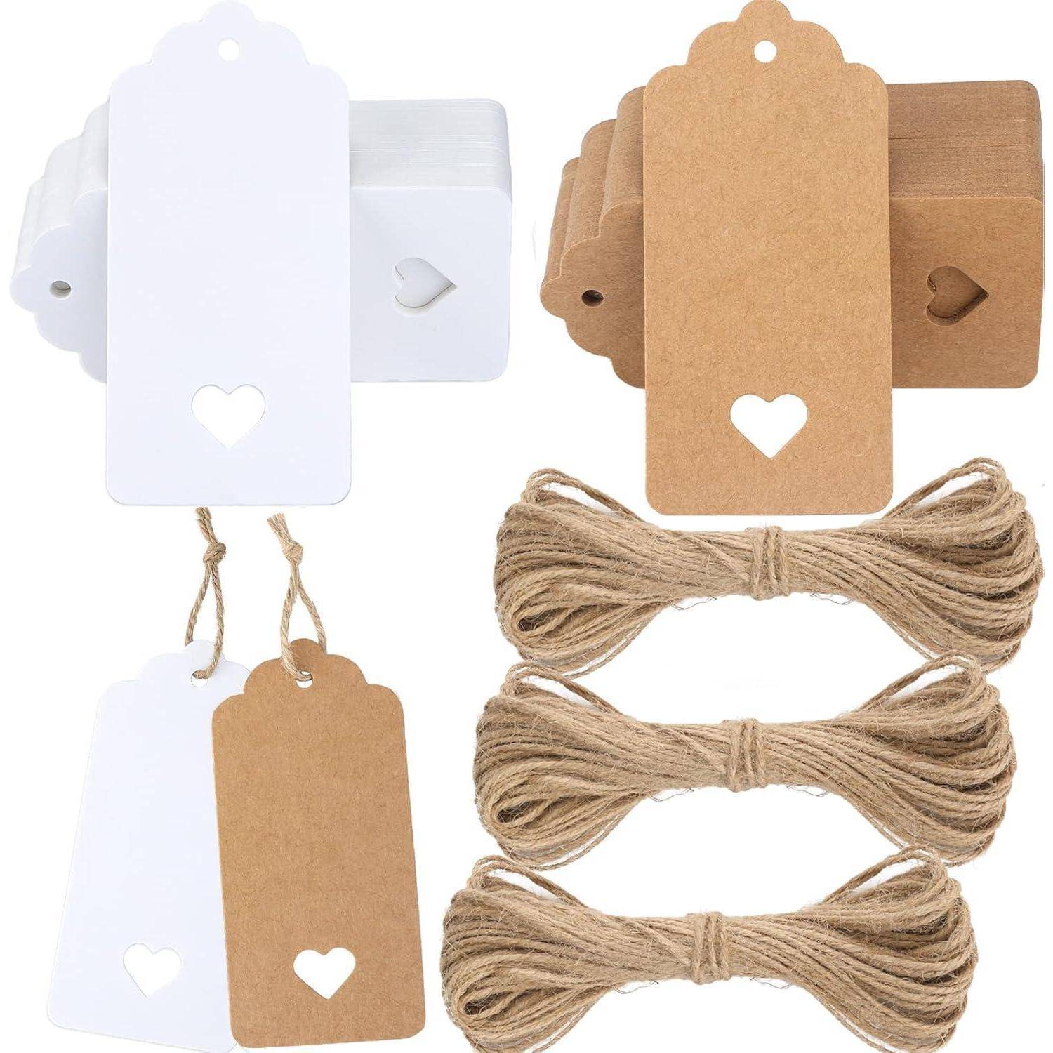 Geschenkanhänger Kraftpapier Juteschnur Hochzeit Braun Weiß 200 Stück