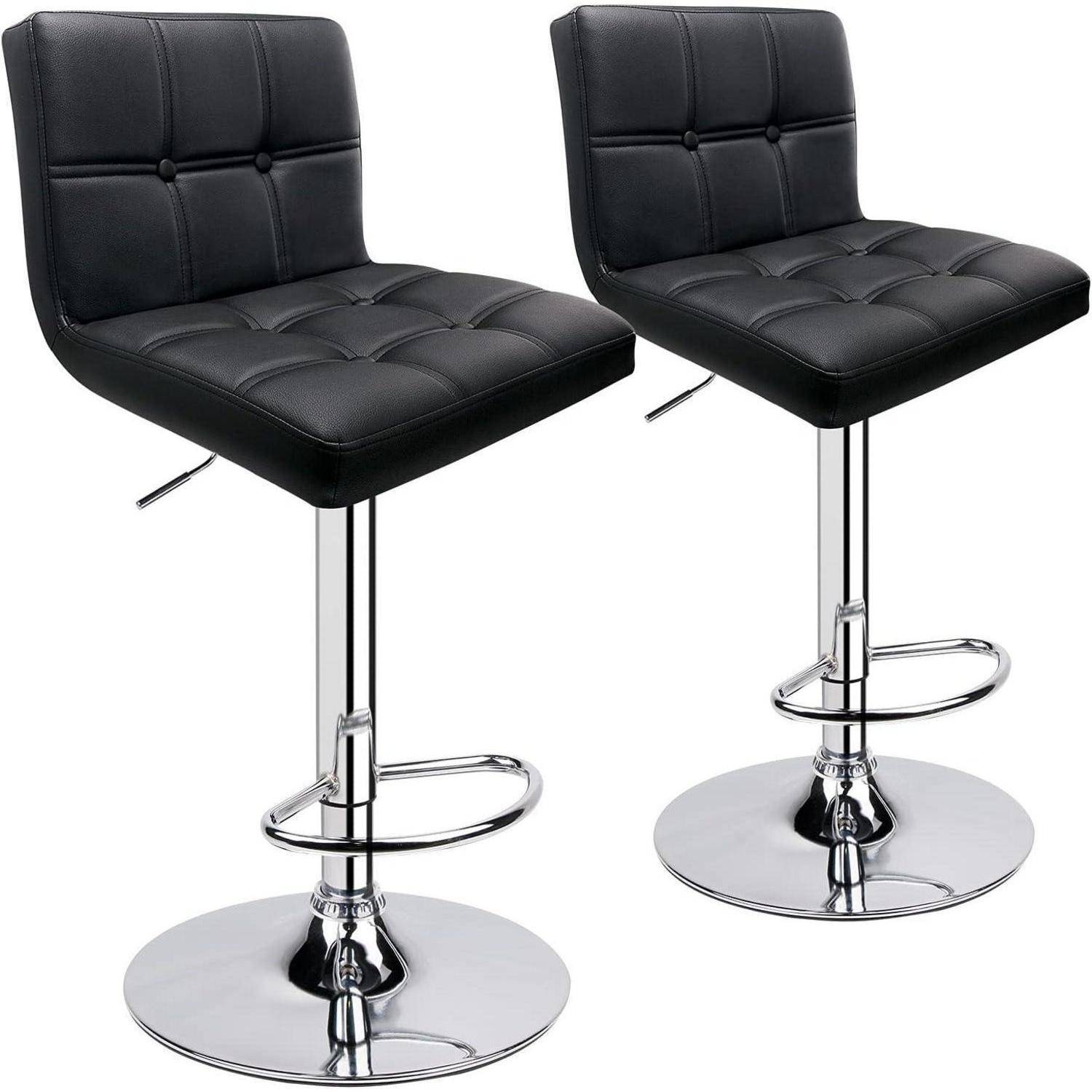 Barhocker 2er Set Lehne höhenverstellbar Kunstleder Schwarz