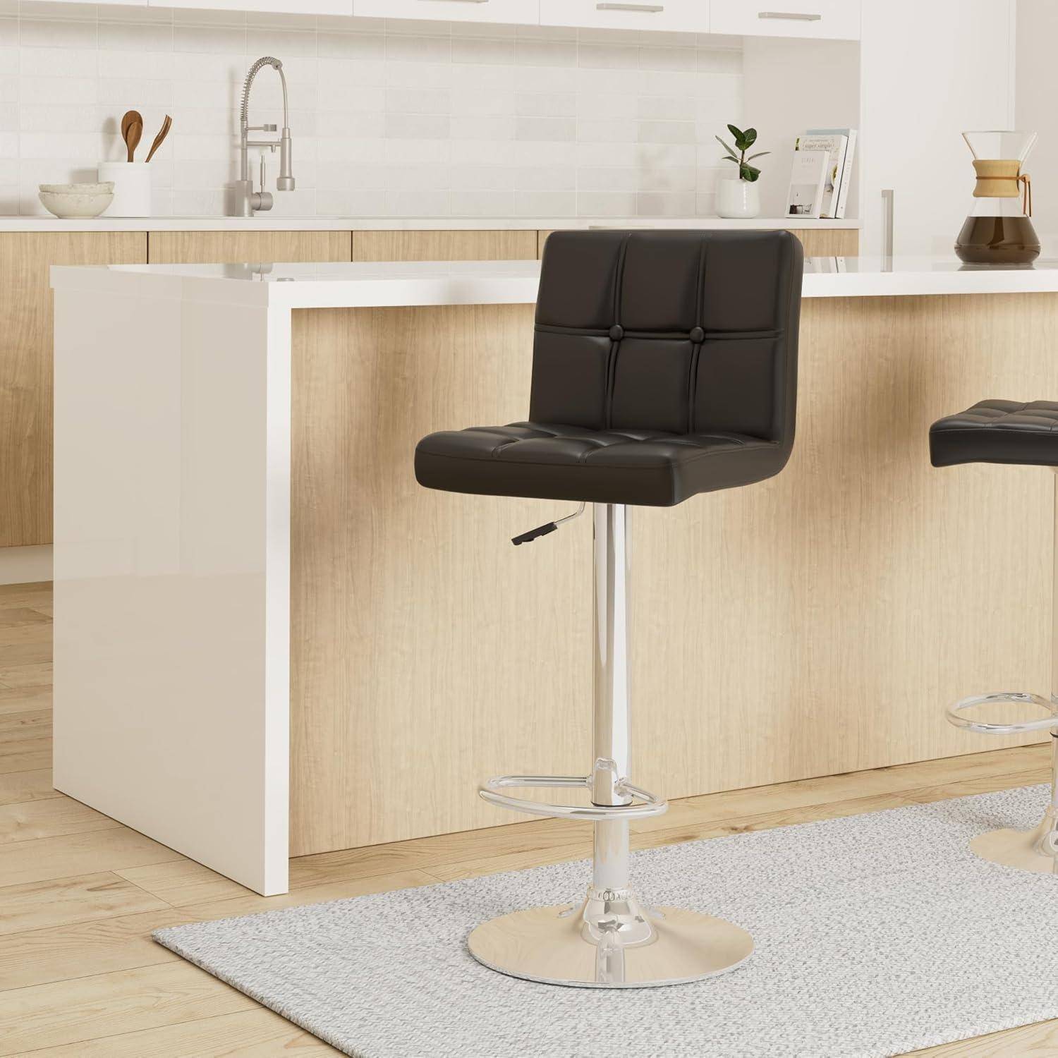 Barhocker 2er Set Lehne höhenverstellbar Kunstleder Schwarz