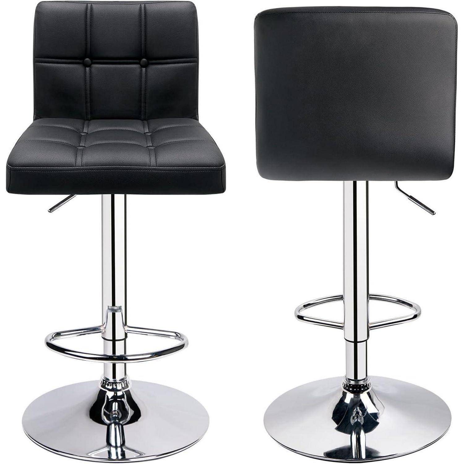 Barhocker 2er Set Lehne höhenverstellbar Kunstleder Schwarz